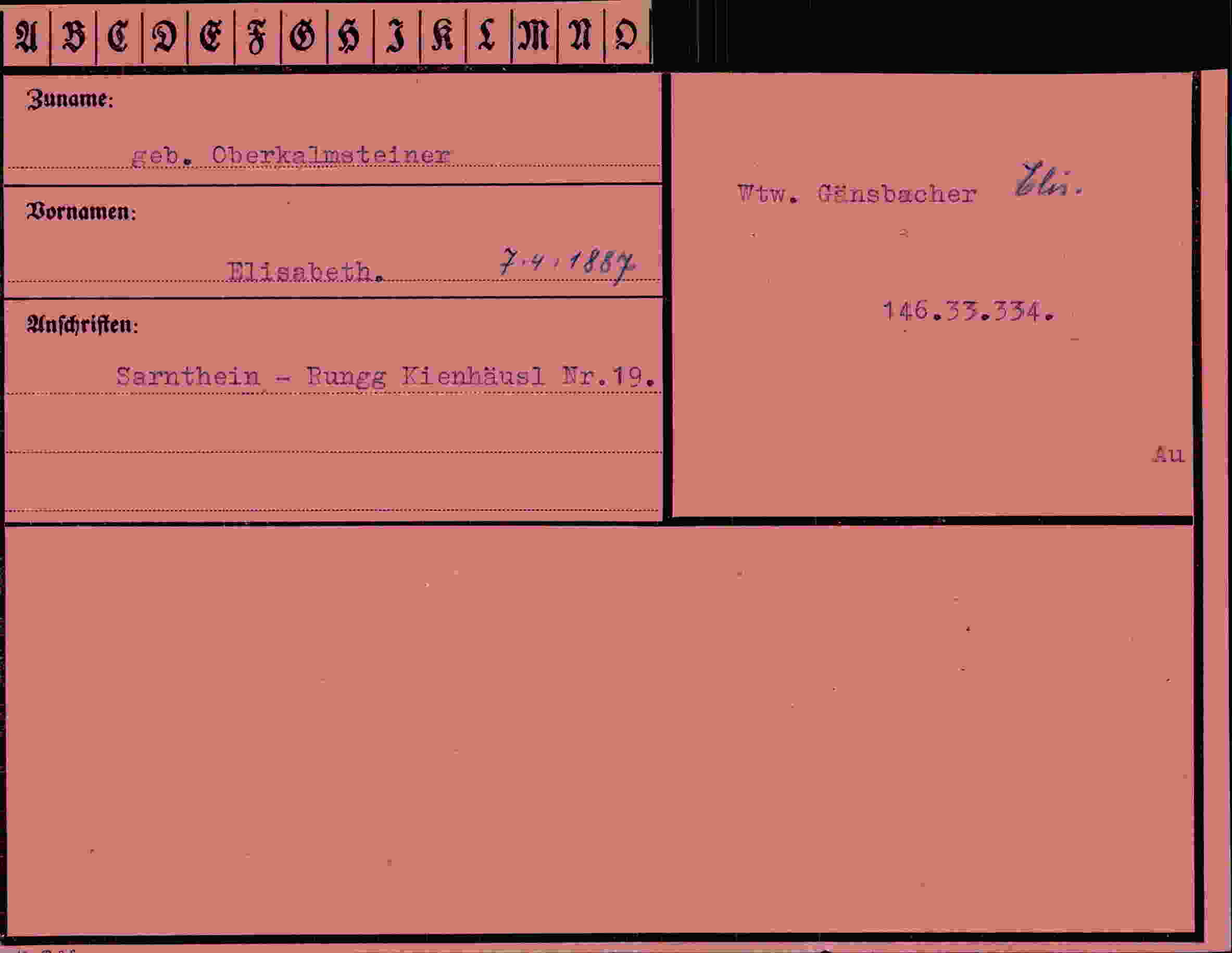 Dokument für Elisabeth Oberkalmsteiner