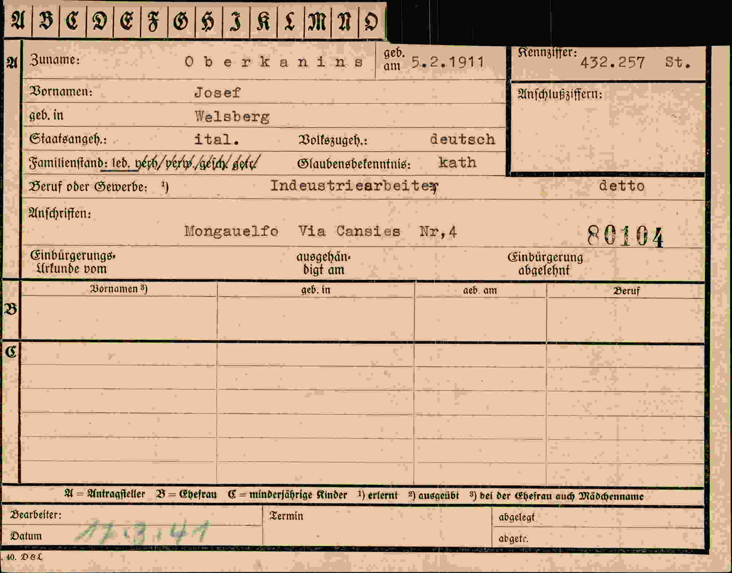 Dokument für Josef Oberkanins