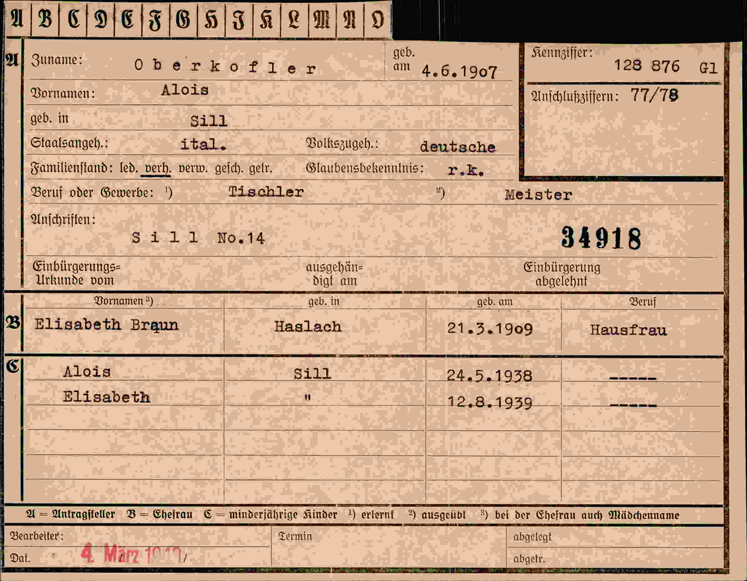 Dokument für Alois Oberkofler