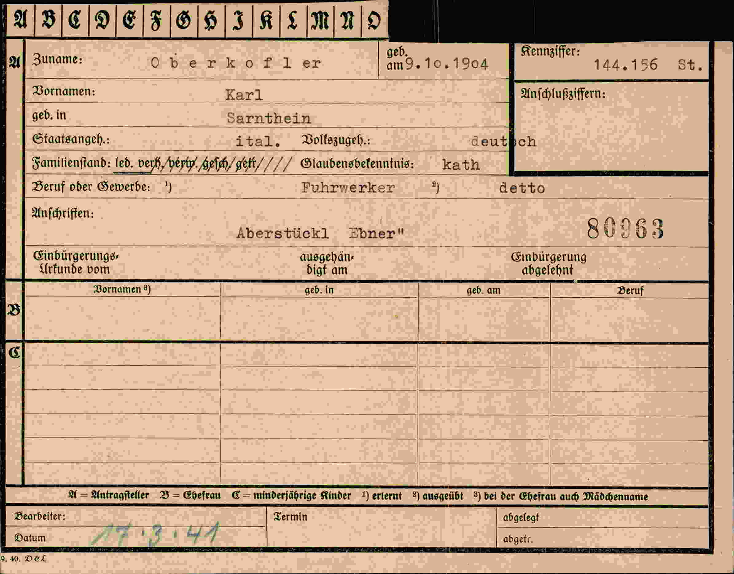 Dokument für Karl Oberkofler