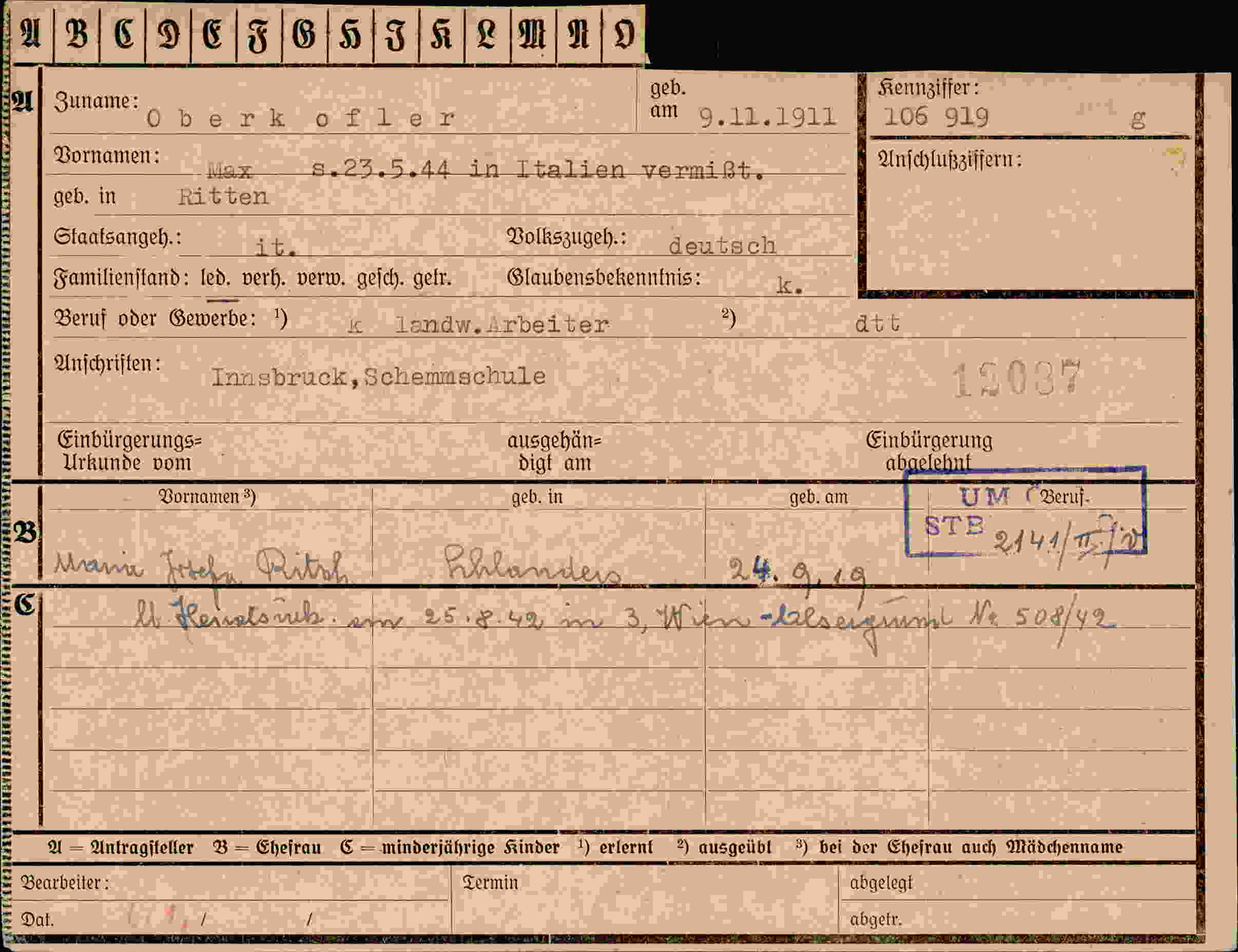 Dokument für Max Oberkofler