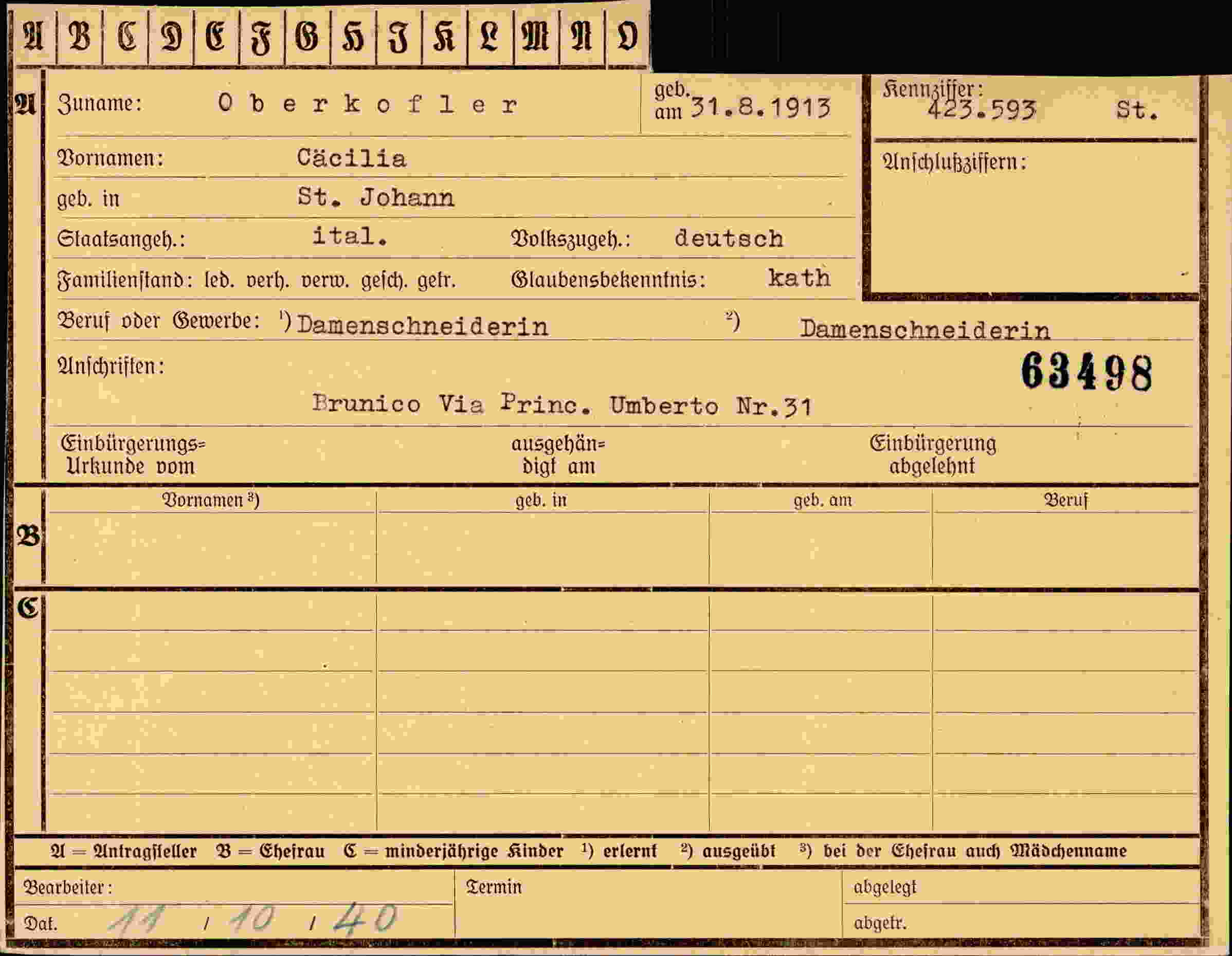 Vorderseite des Dokuments