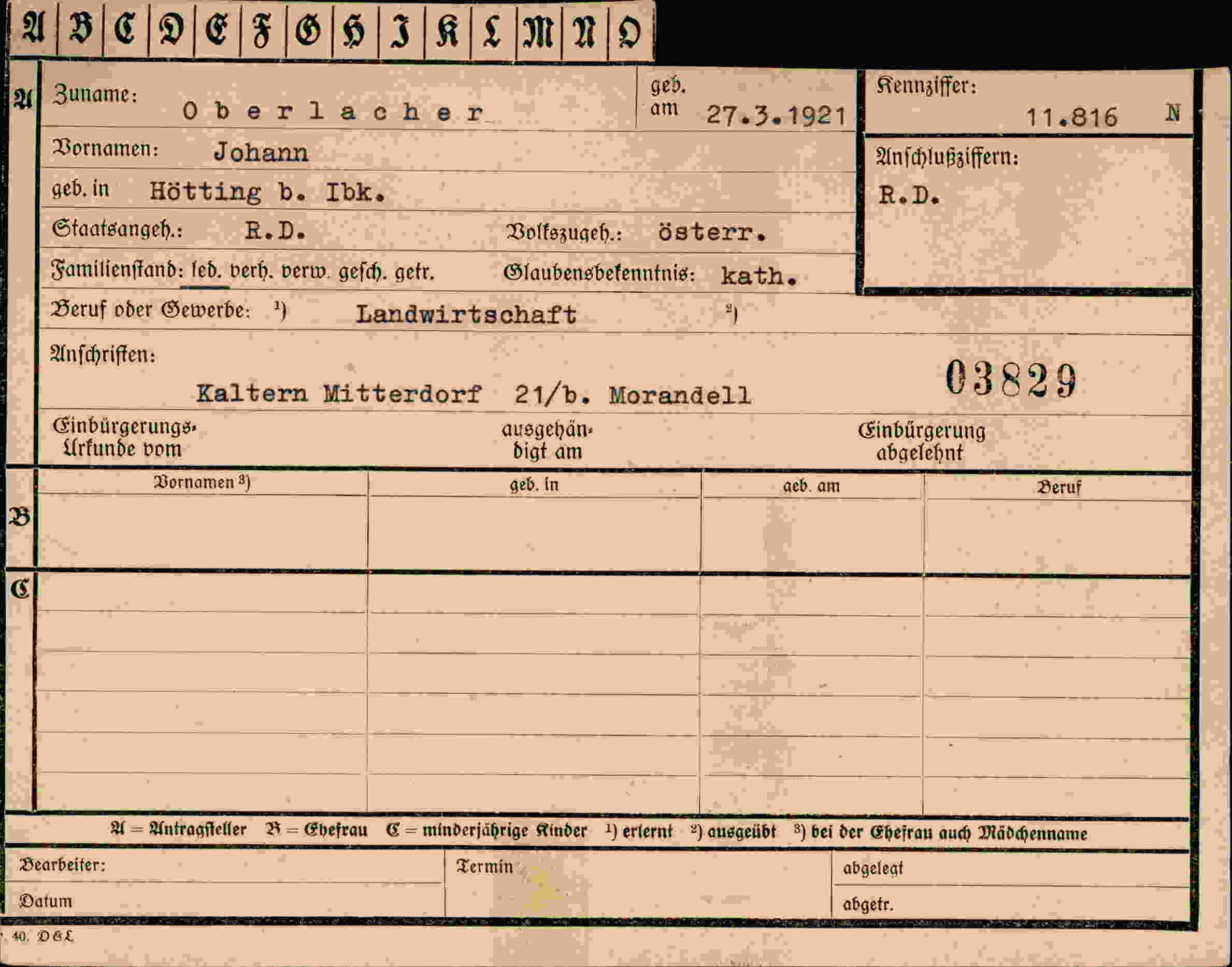 Vorderseite des Dokuments