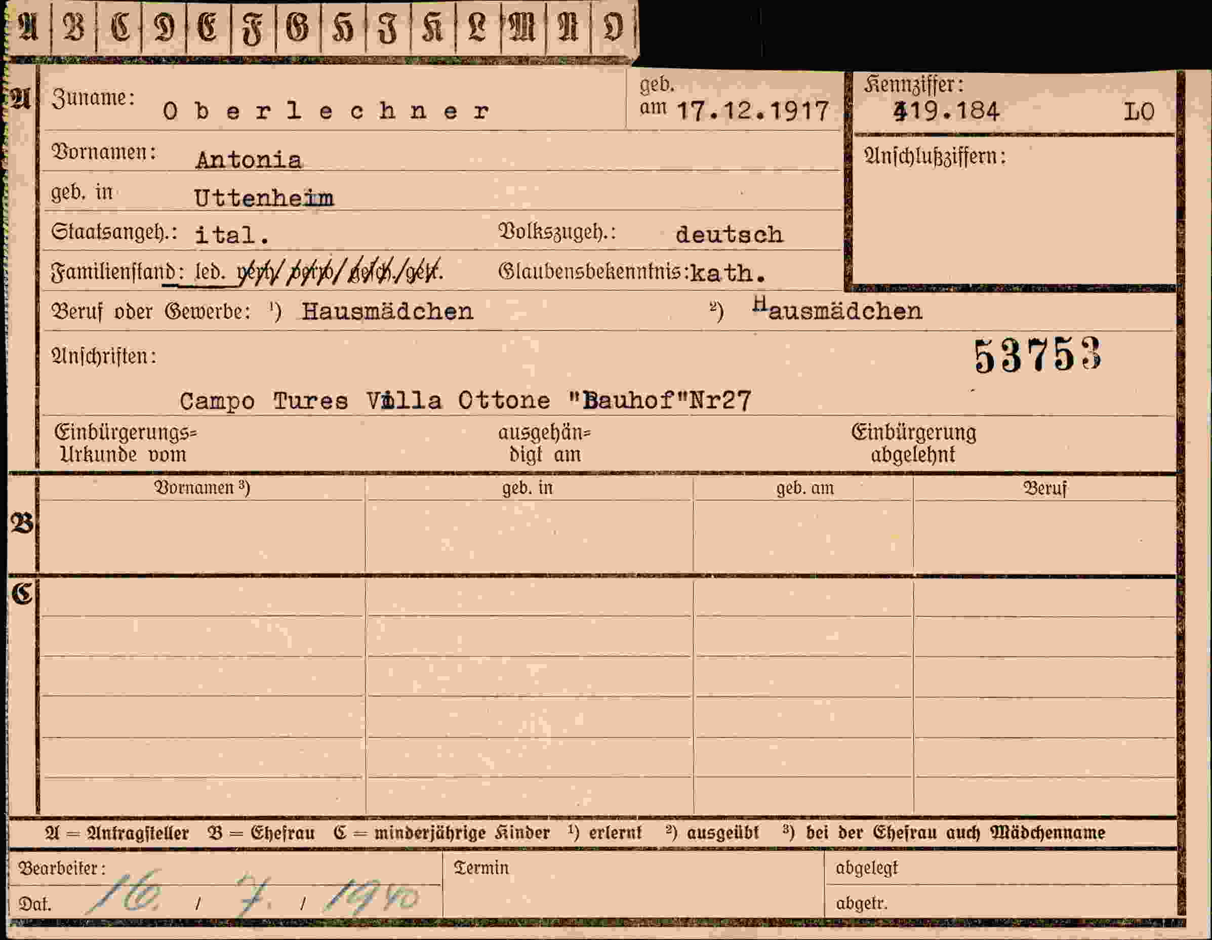 Dokument für Antonia Oberlechner