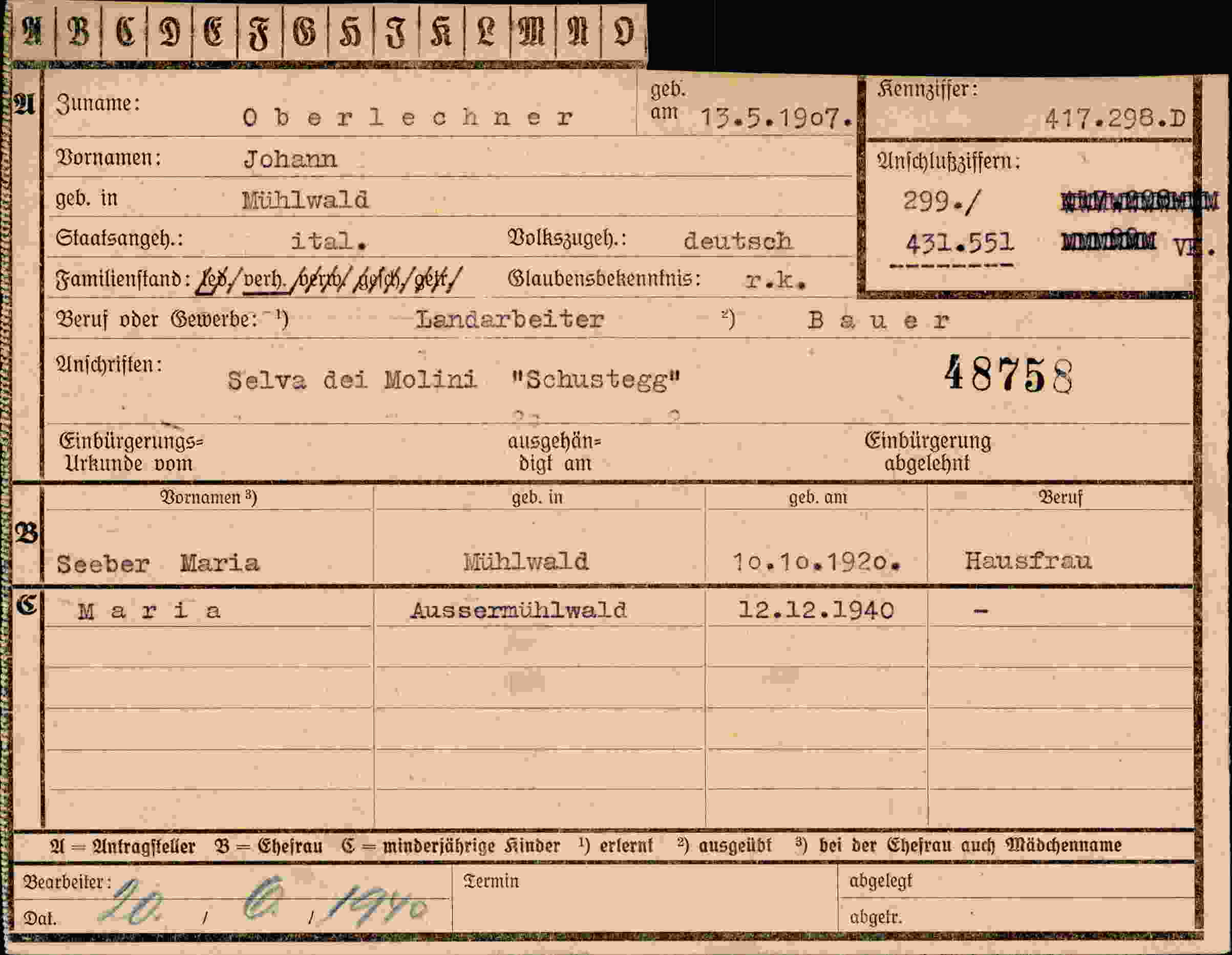 Vorderseite des Dokuments