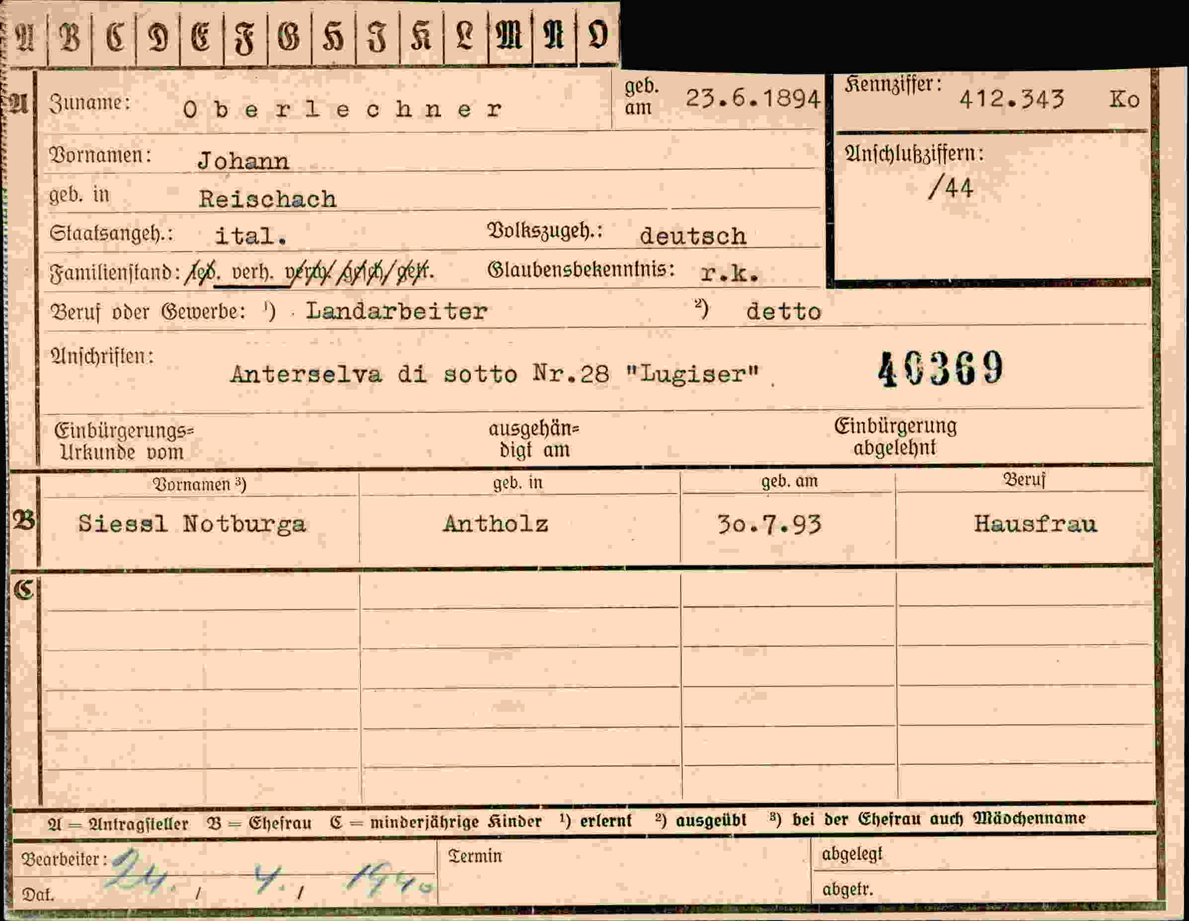 Vorderseite des Dokuments