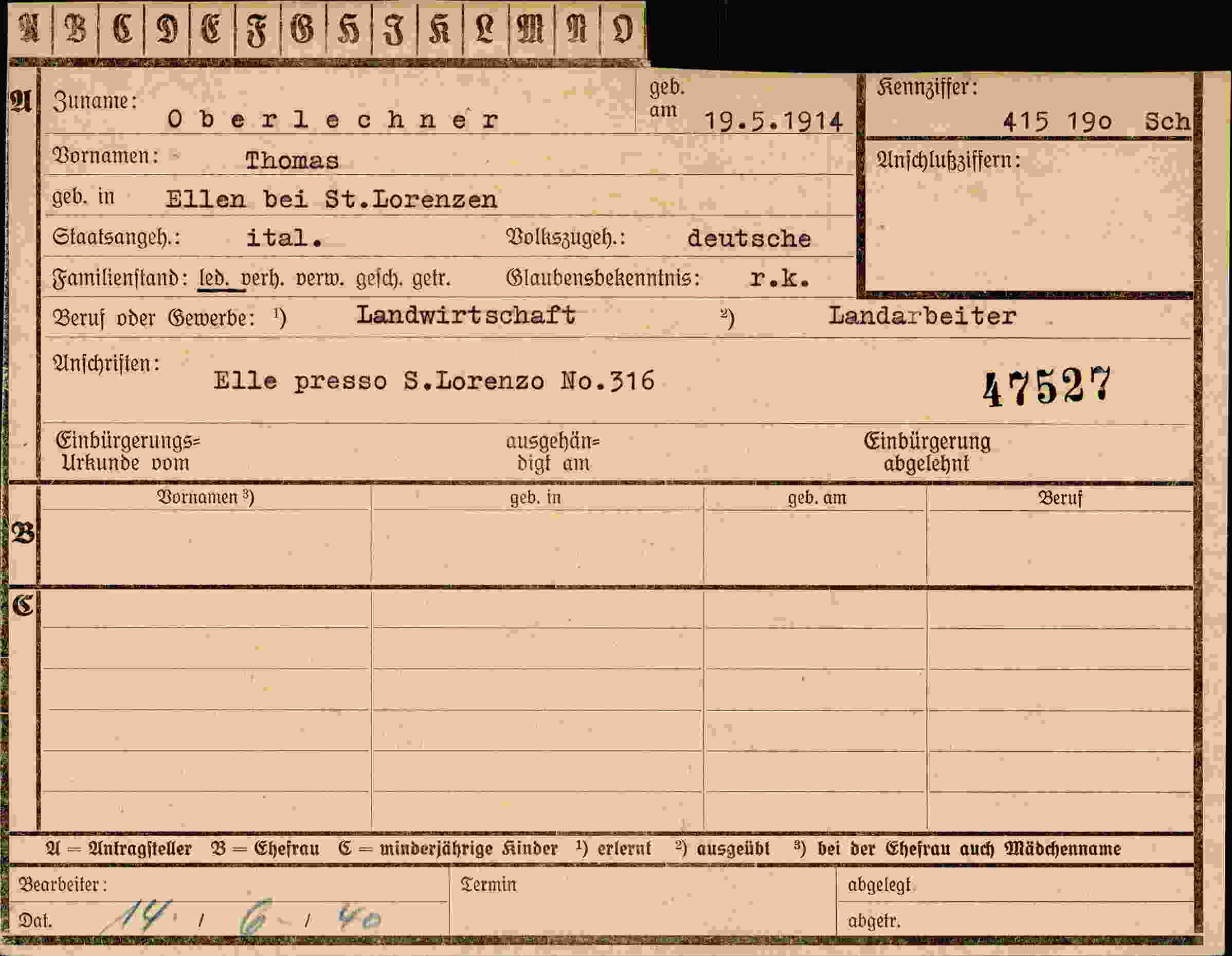 Vorderseite des Dokuments