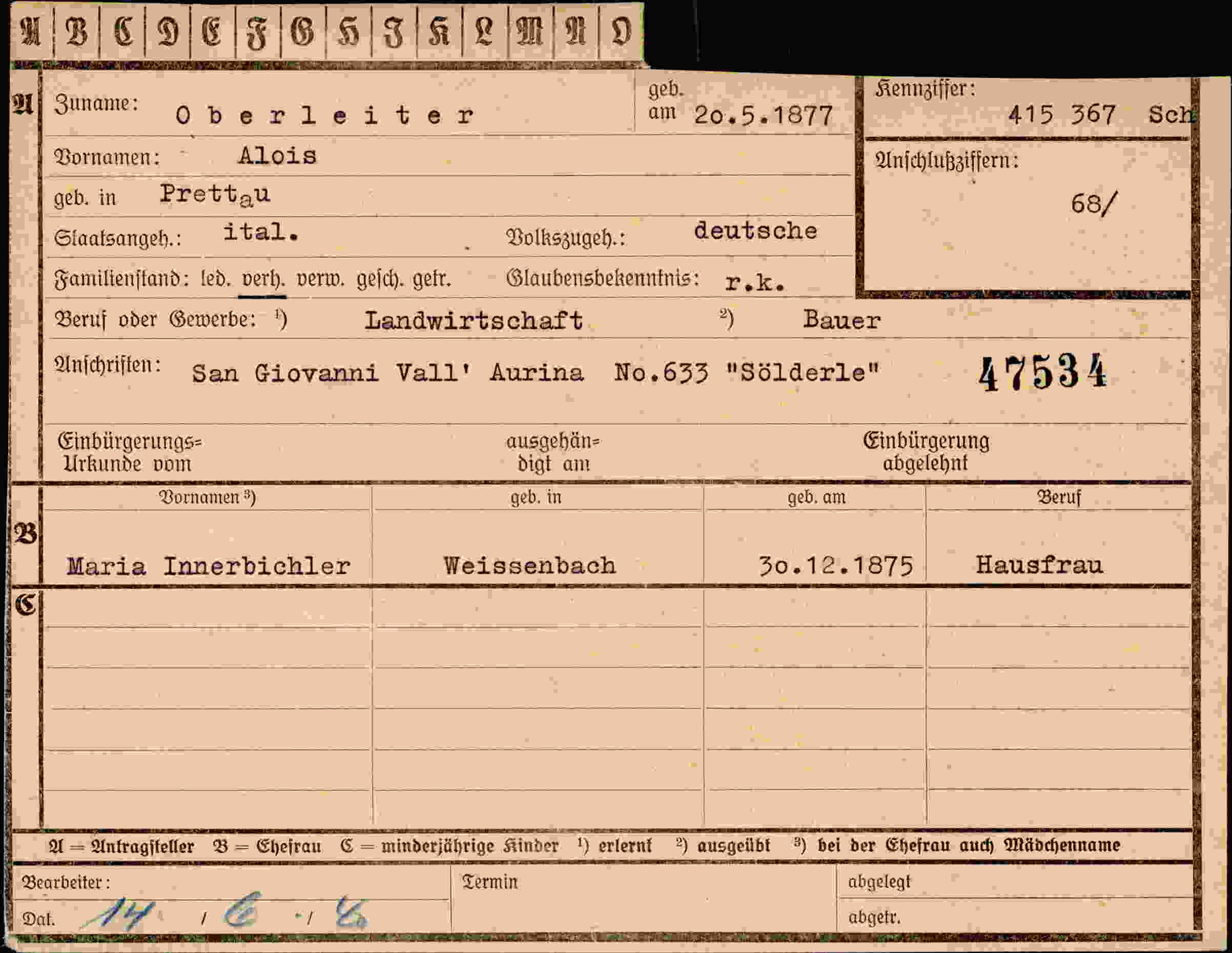 Vorderseite des Dokuments