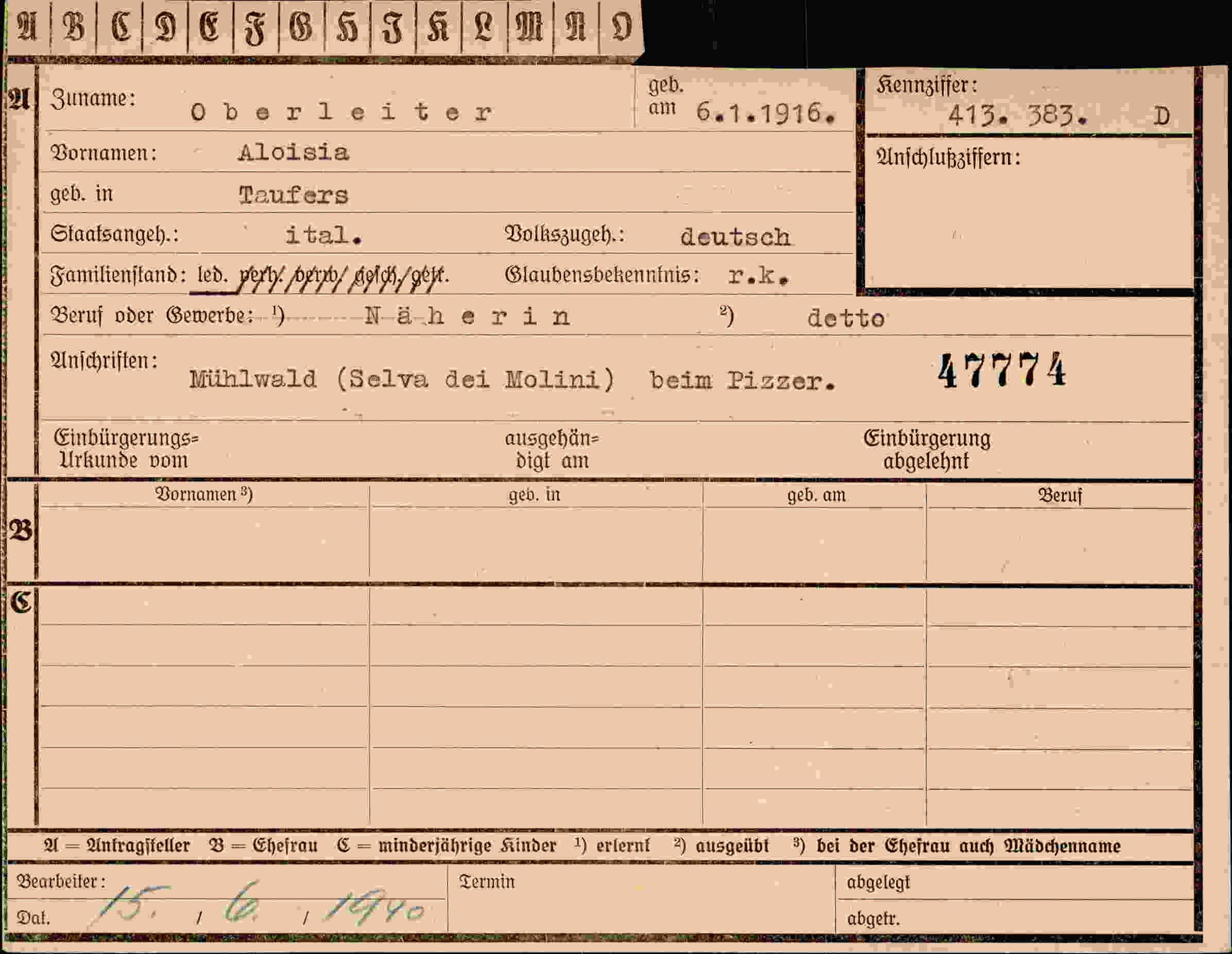 Dokument für Aloisia Oberleiter