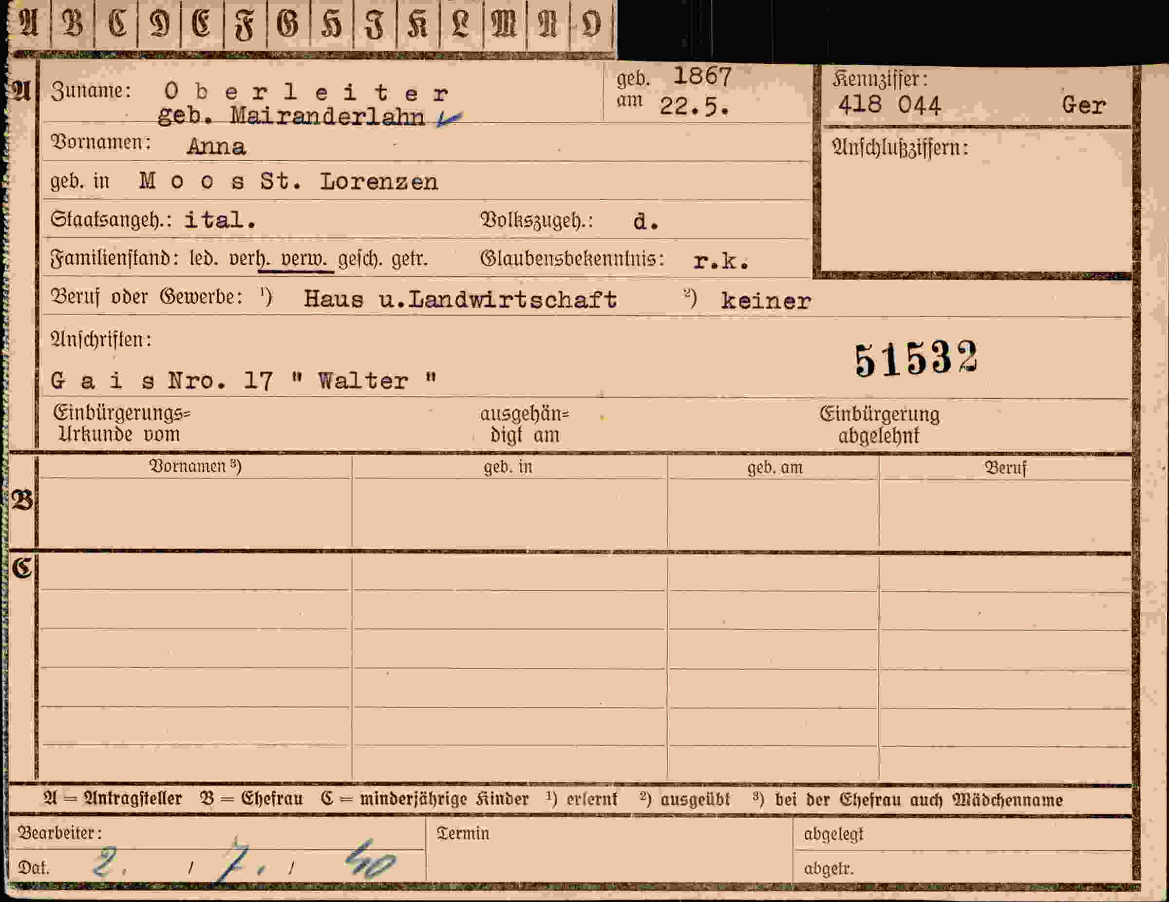 Vorderseite des Dokuments