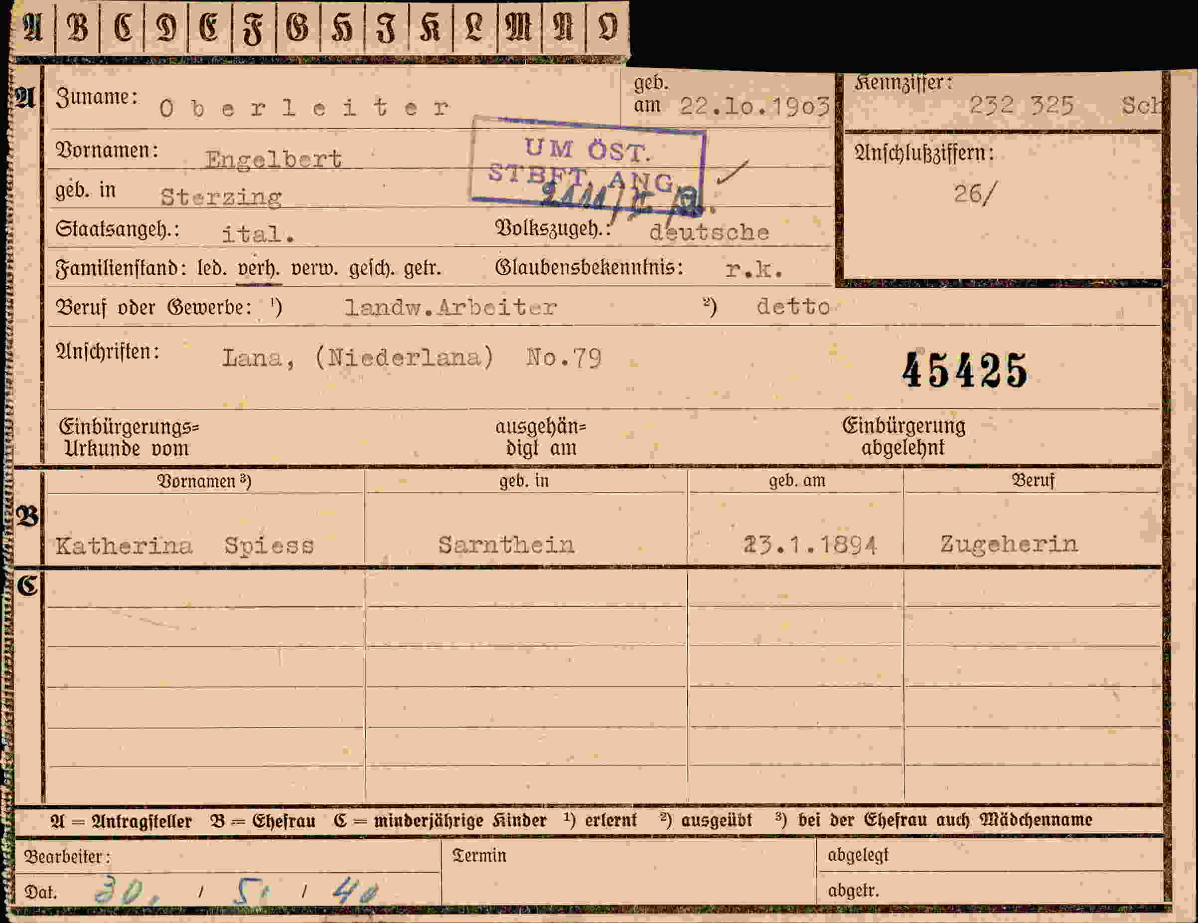Dokument für Engelbert Oberleiter