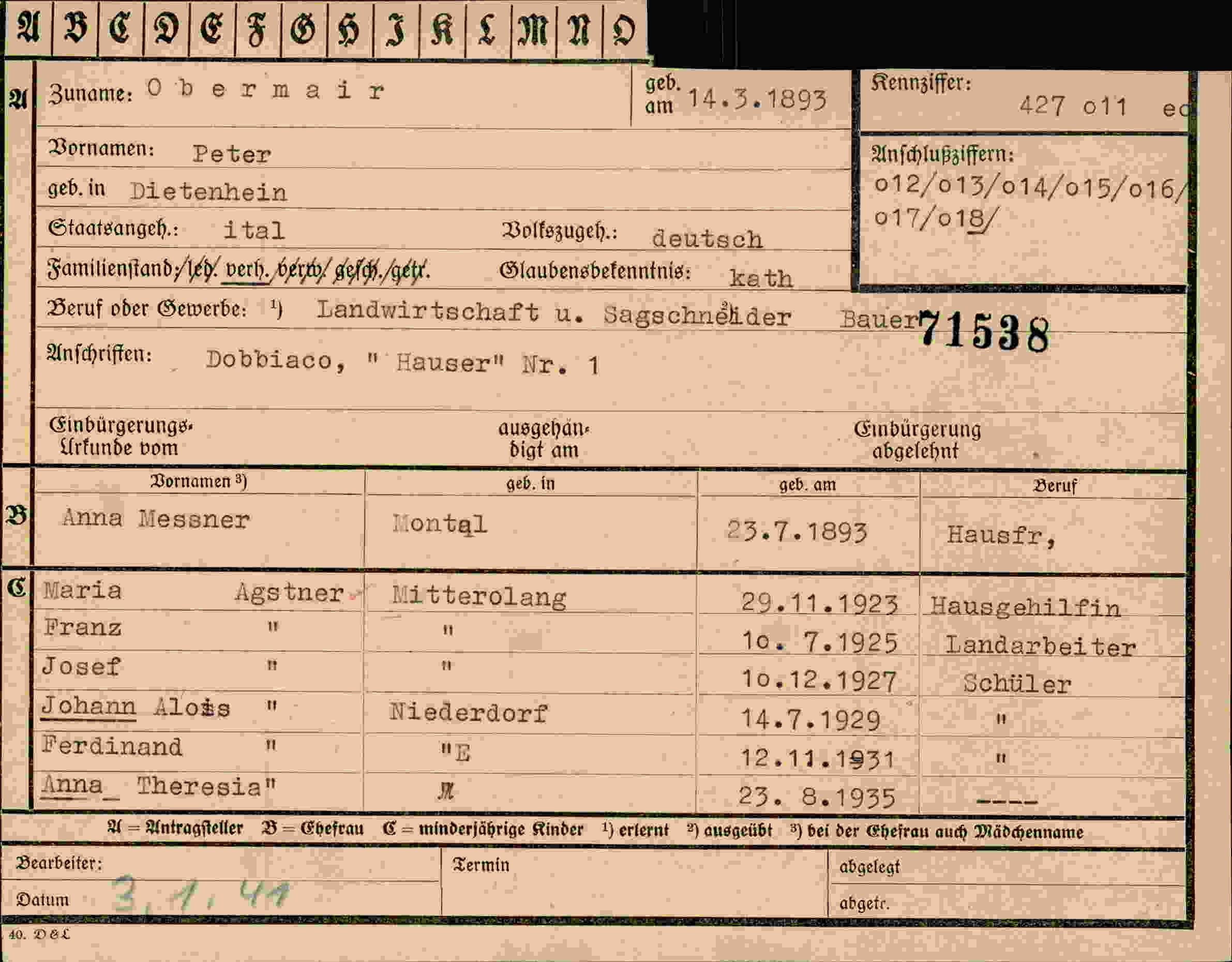 Dokument für Peter Obermair