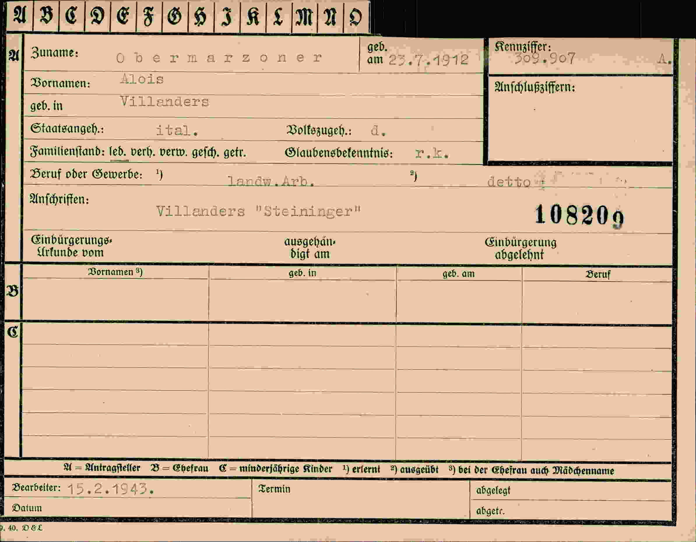 Dokument für Alois Obermarzoner