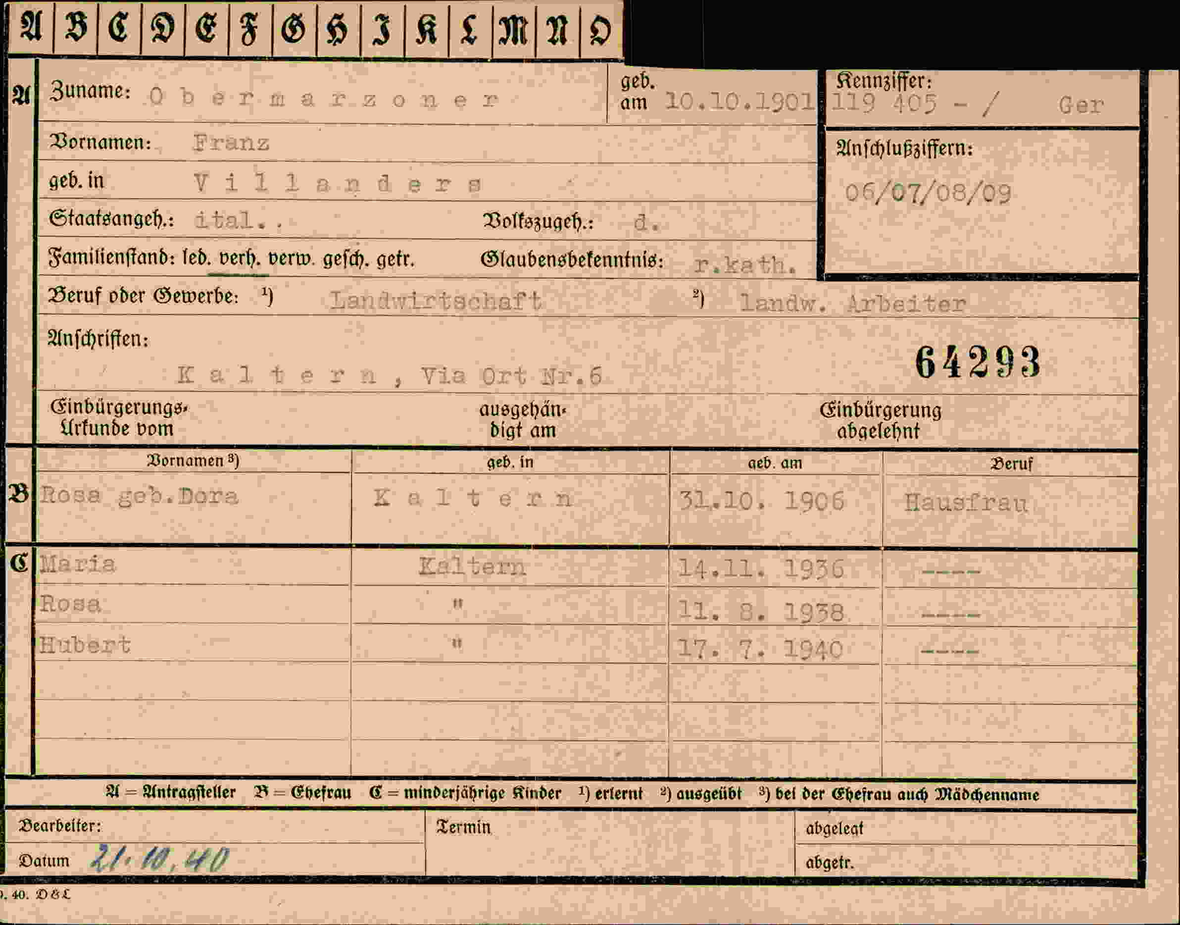 Dokument für Franz Obermarzoner