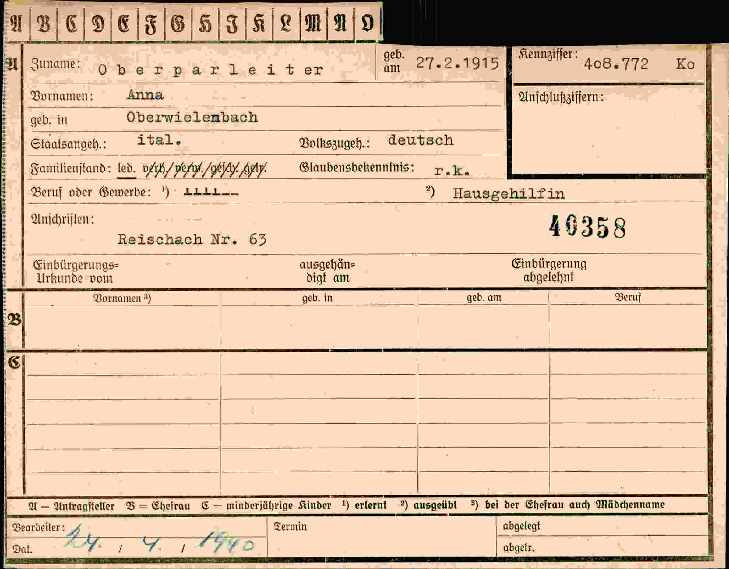 Vorderseite des Dokuments