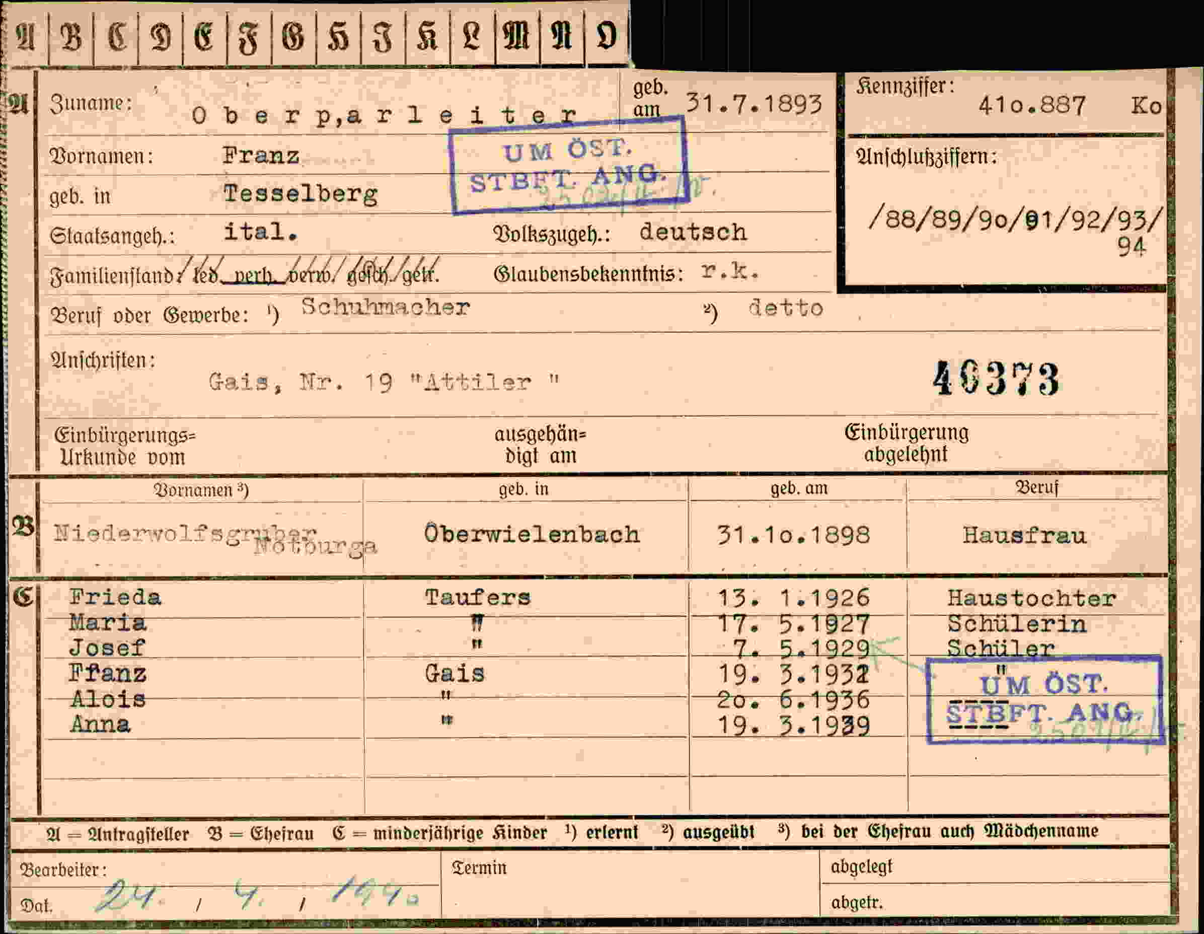 Dokument für Franz Oberp erleiter