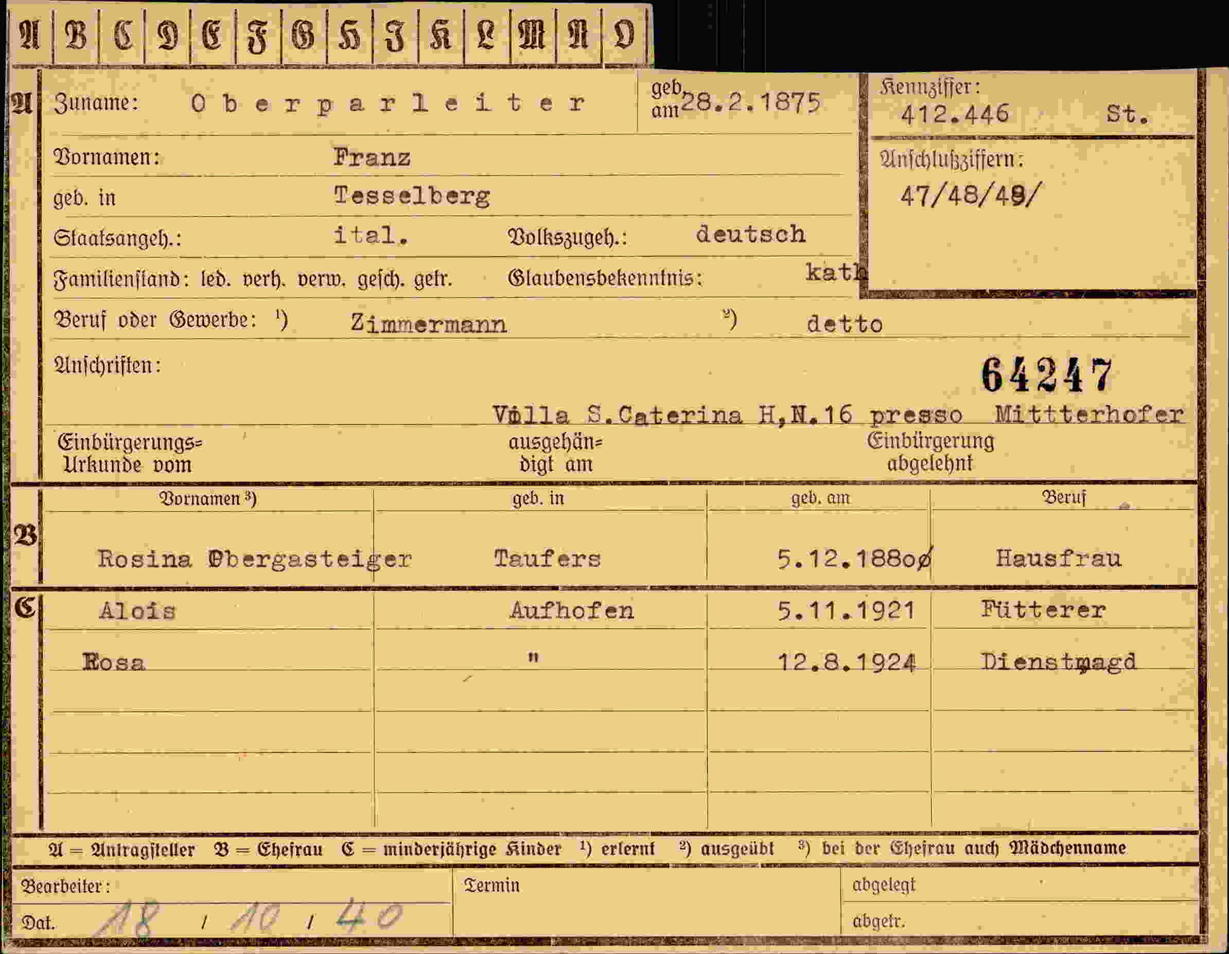 Vorderseite des Dokuments