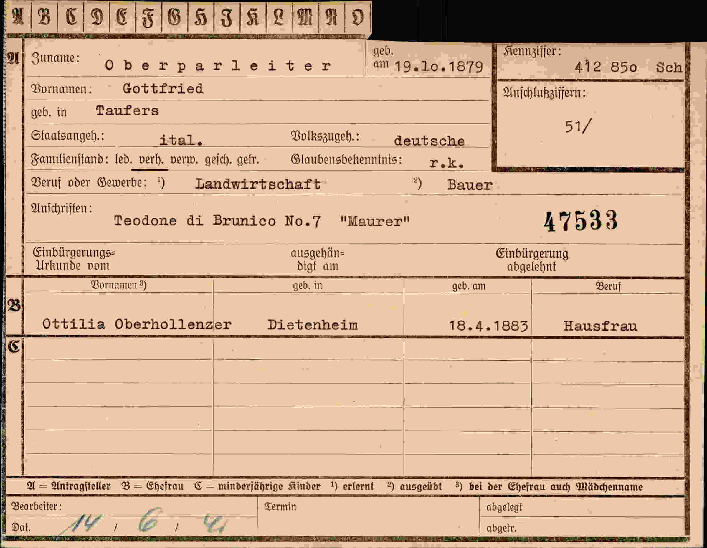 Vorderseite des Dokuments