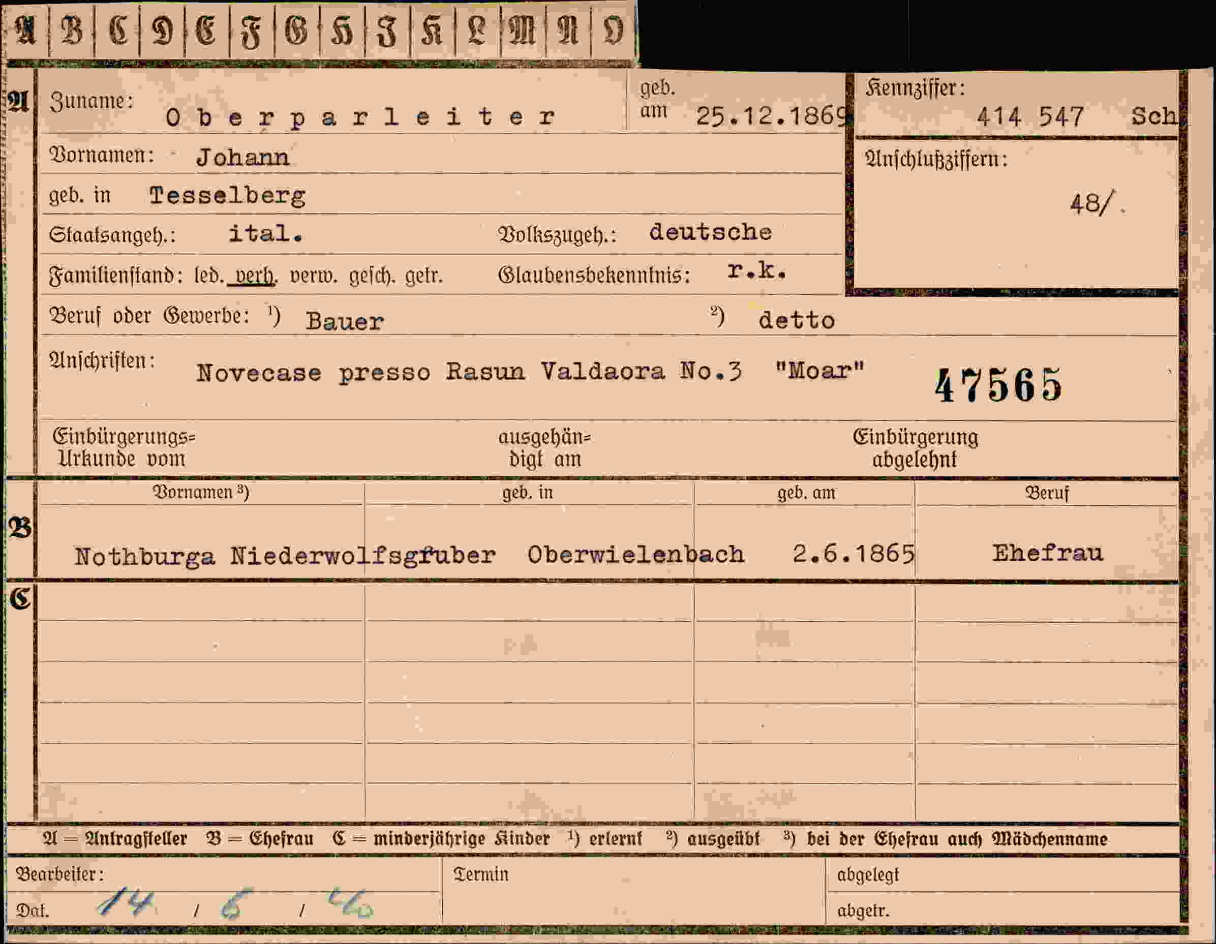 Dokument für Johann Oberparleiter