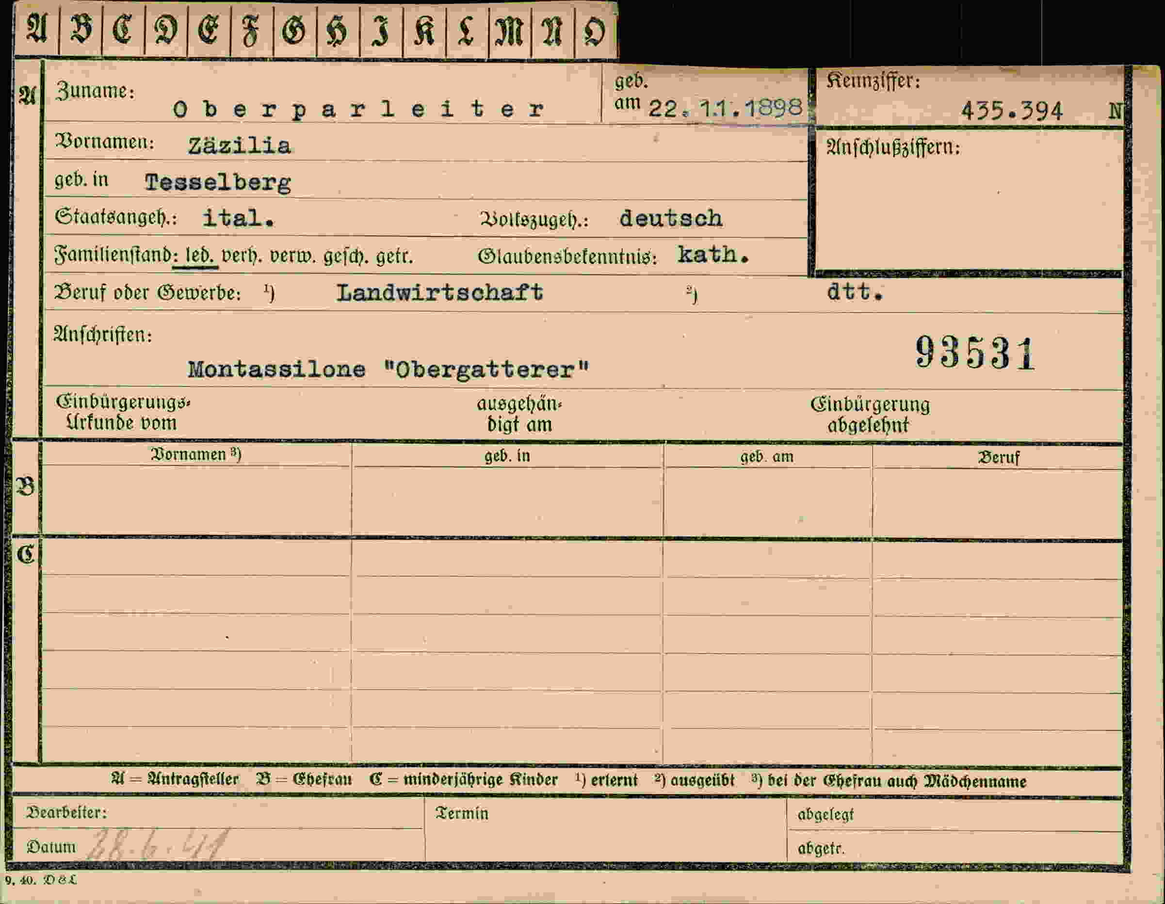 Dokument für Zäzilia Oberparleiter