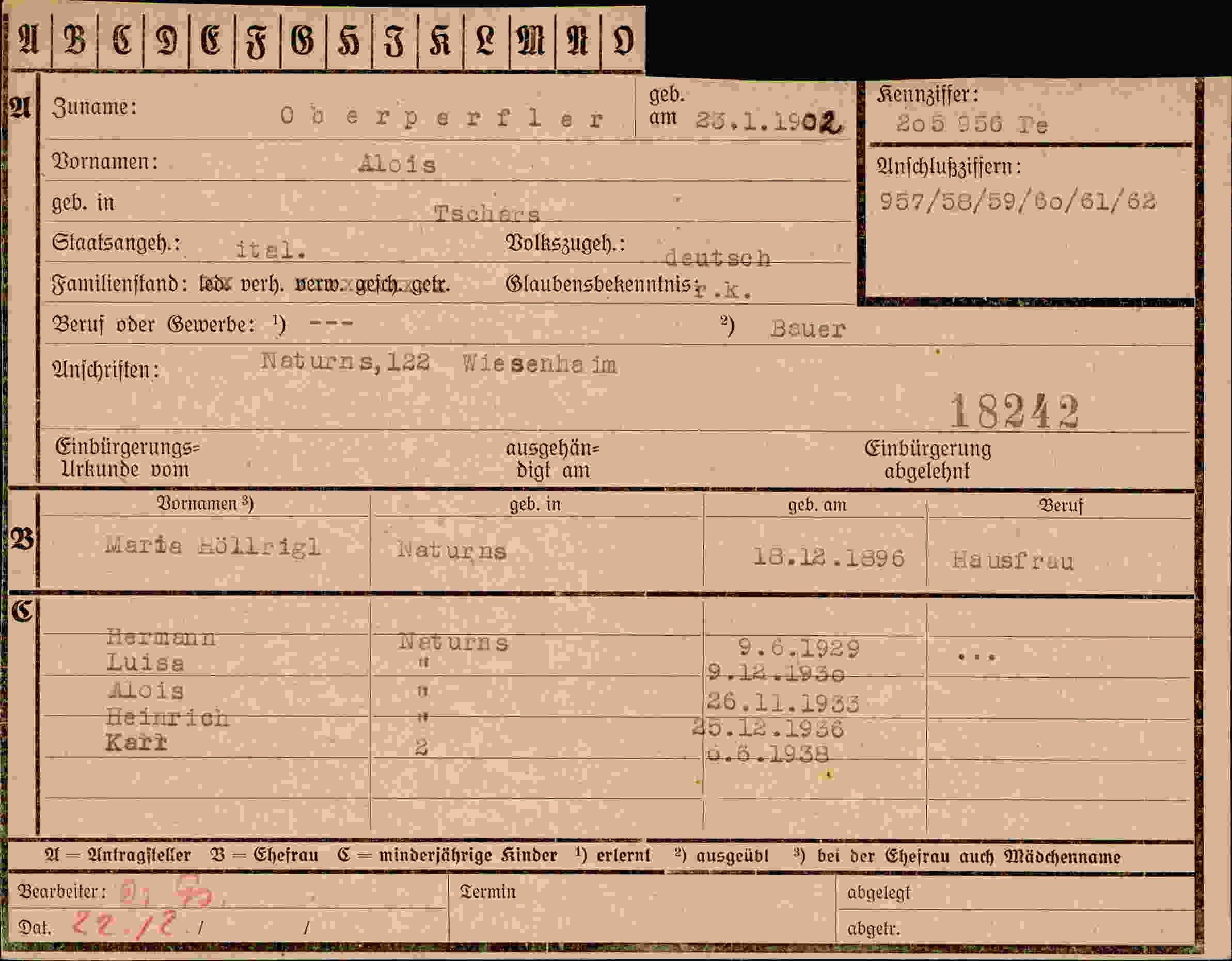 Dokument für Alois Oberperfler