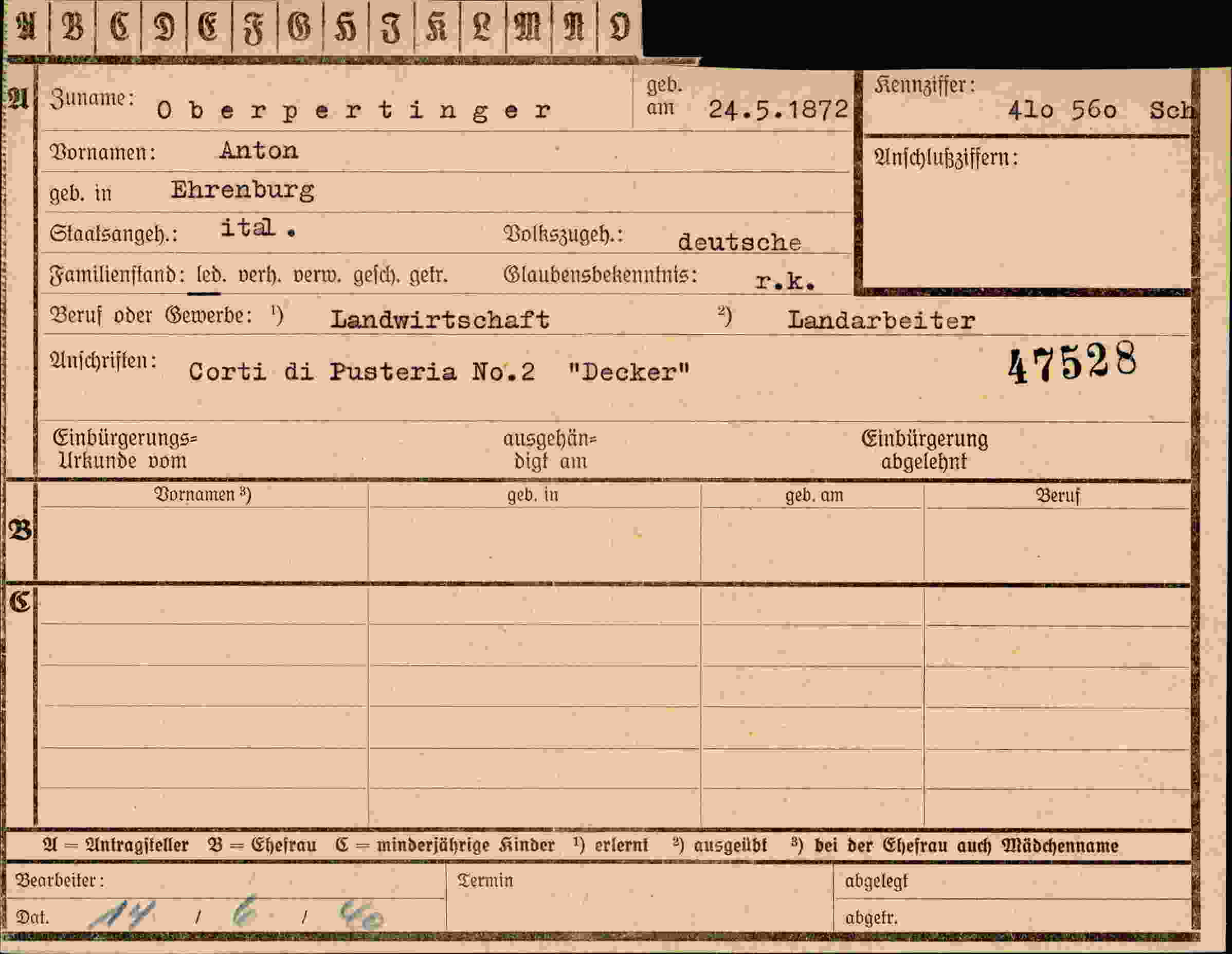 Vorderseite des Dokuments