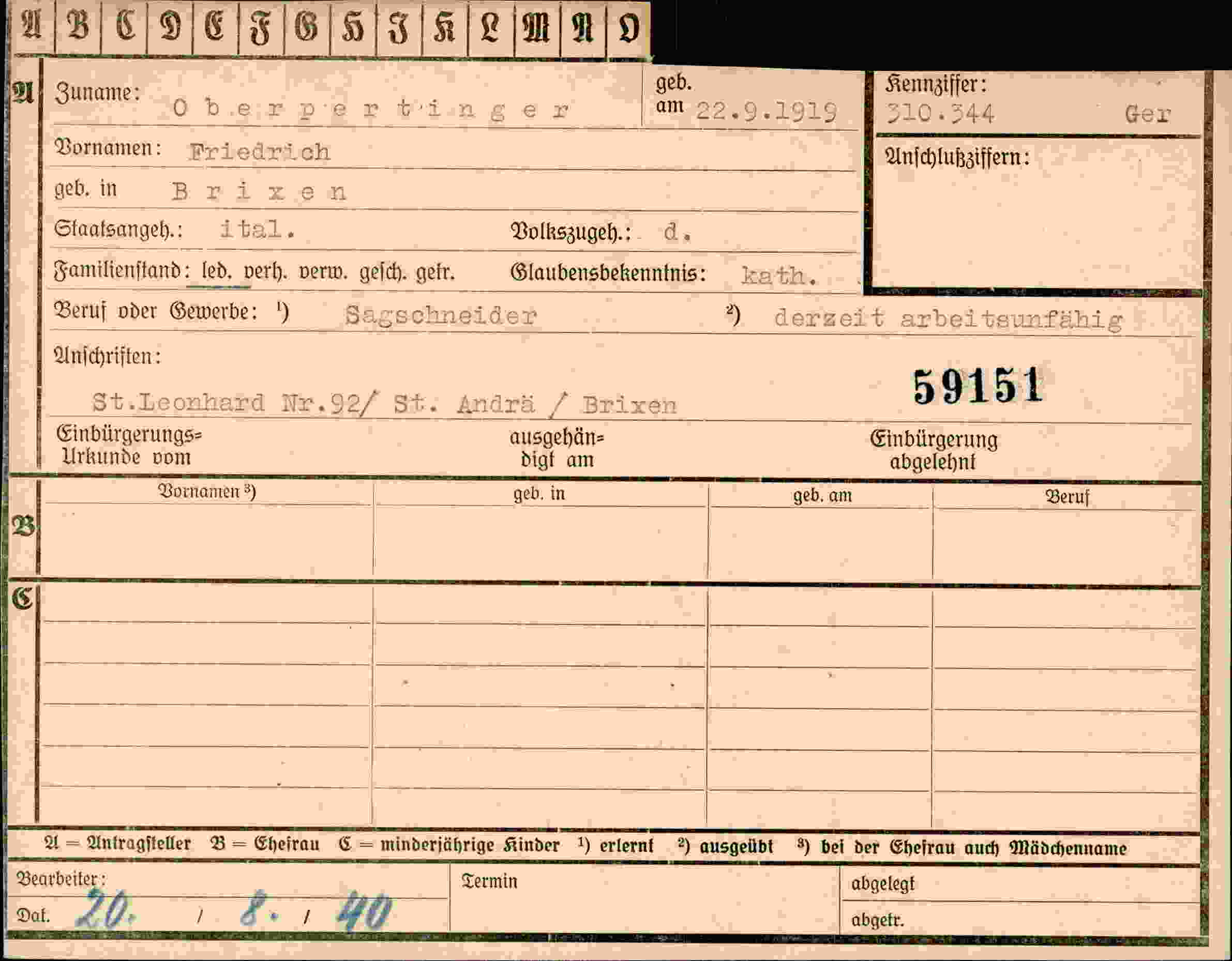 Dokument für Friedrich Oberpertinger