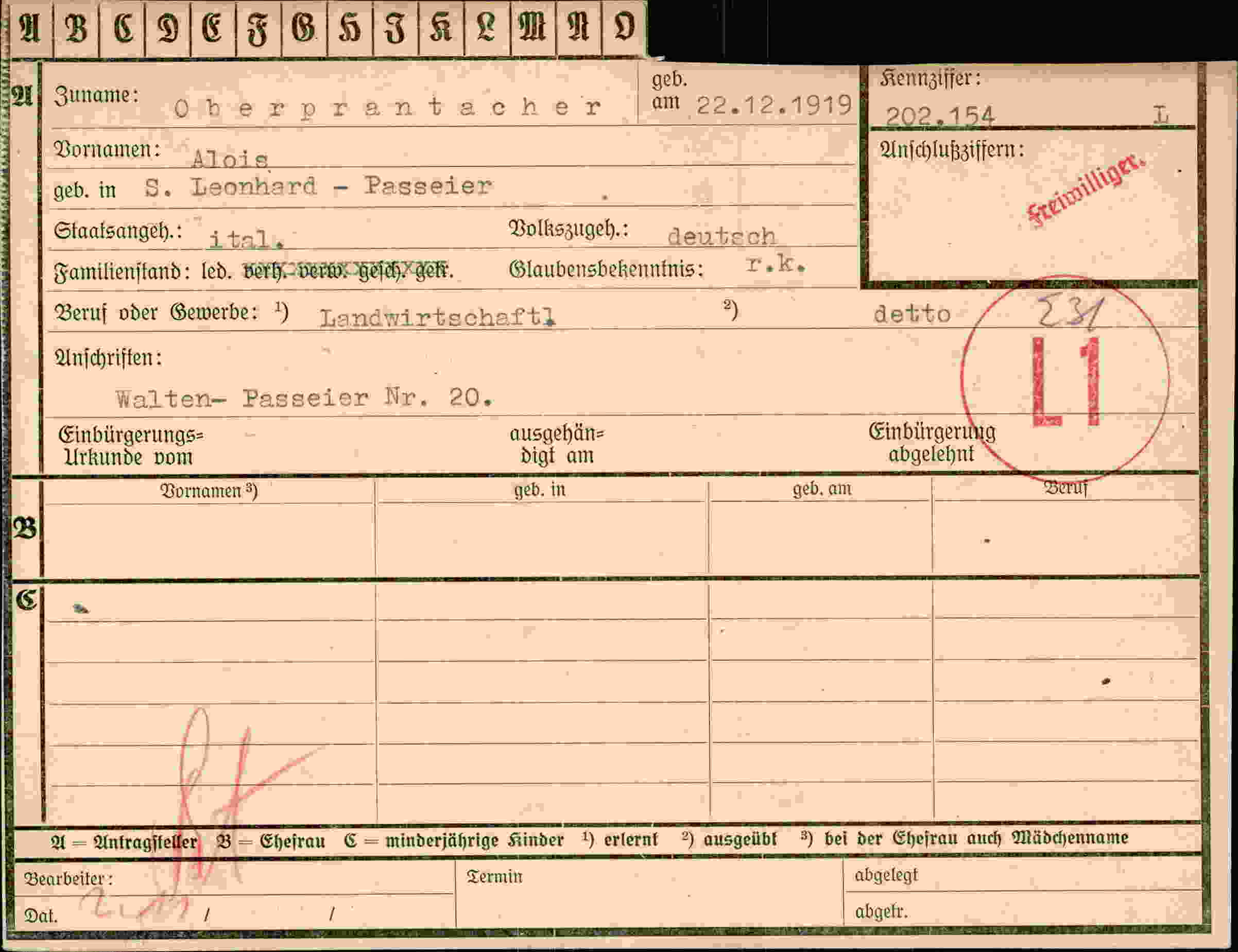 Dokument für Alois Oberprantacher