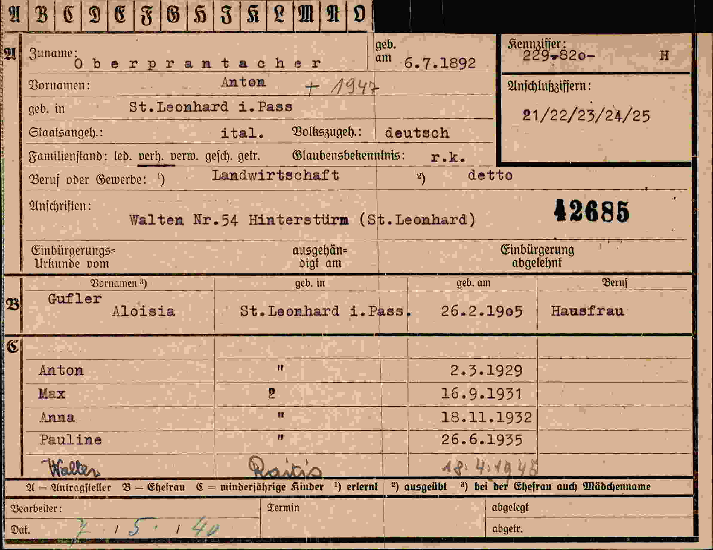 Vorderseite des Dokuments