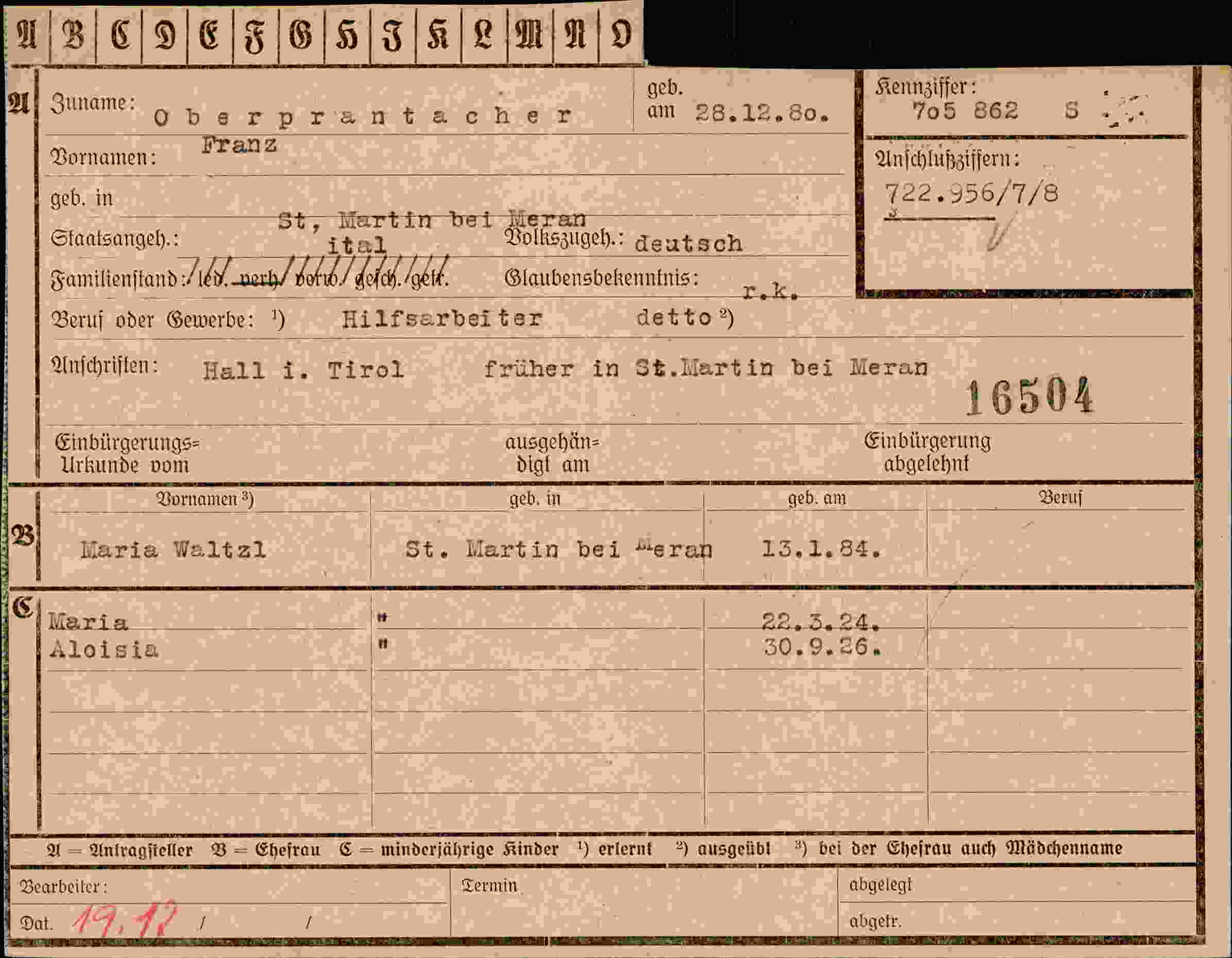 Dokument für Franz Oberprantacher