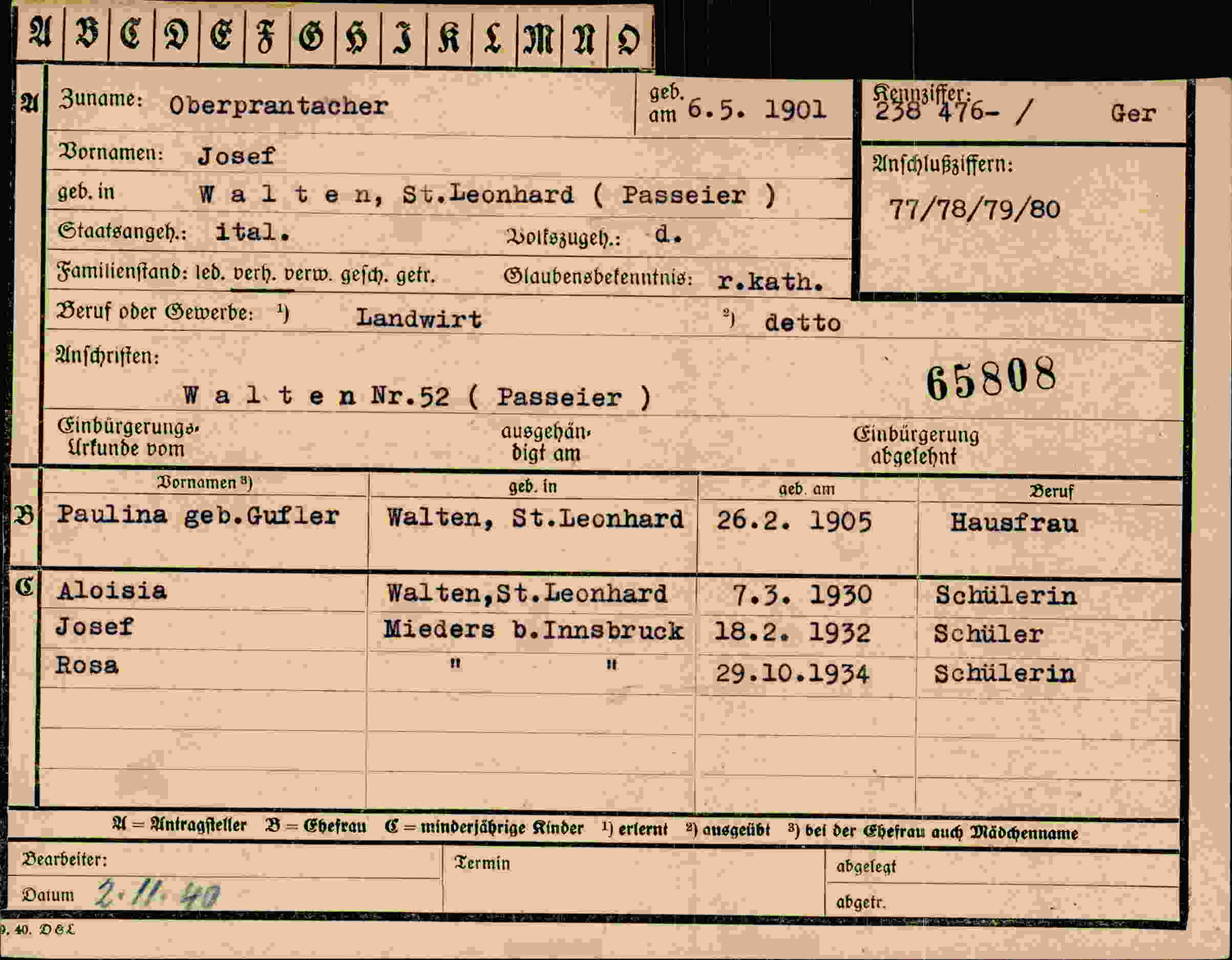 Dokument für Josef Oberprantacher