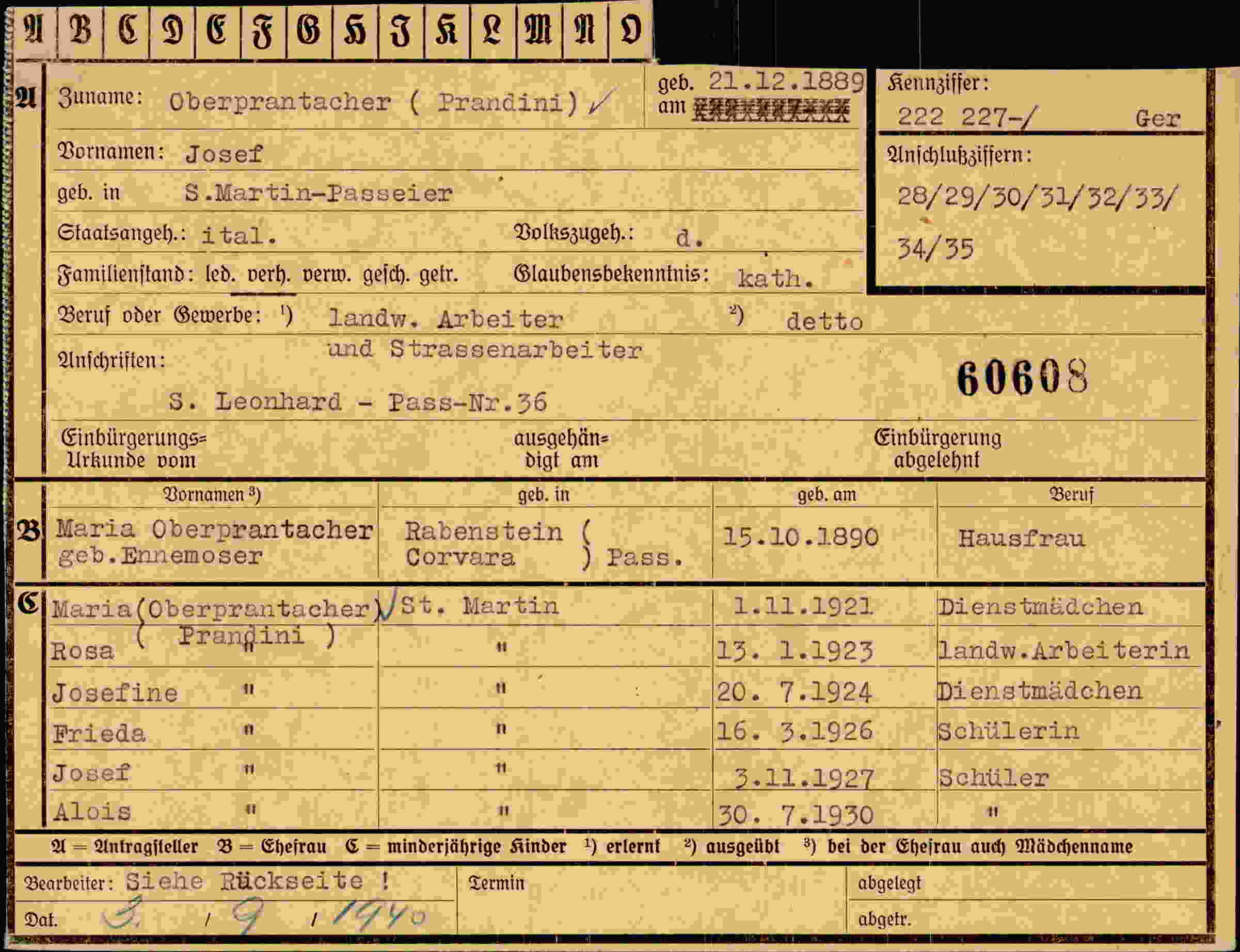 Dokument für Josef Oberprantacher