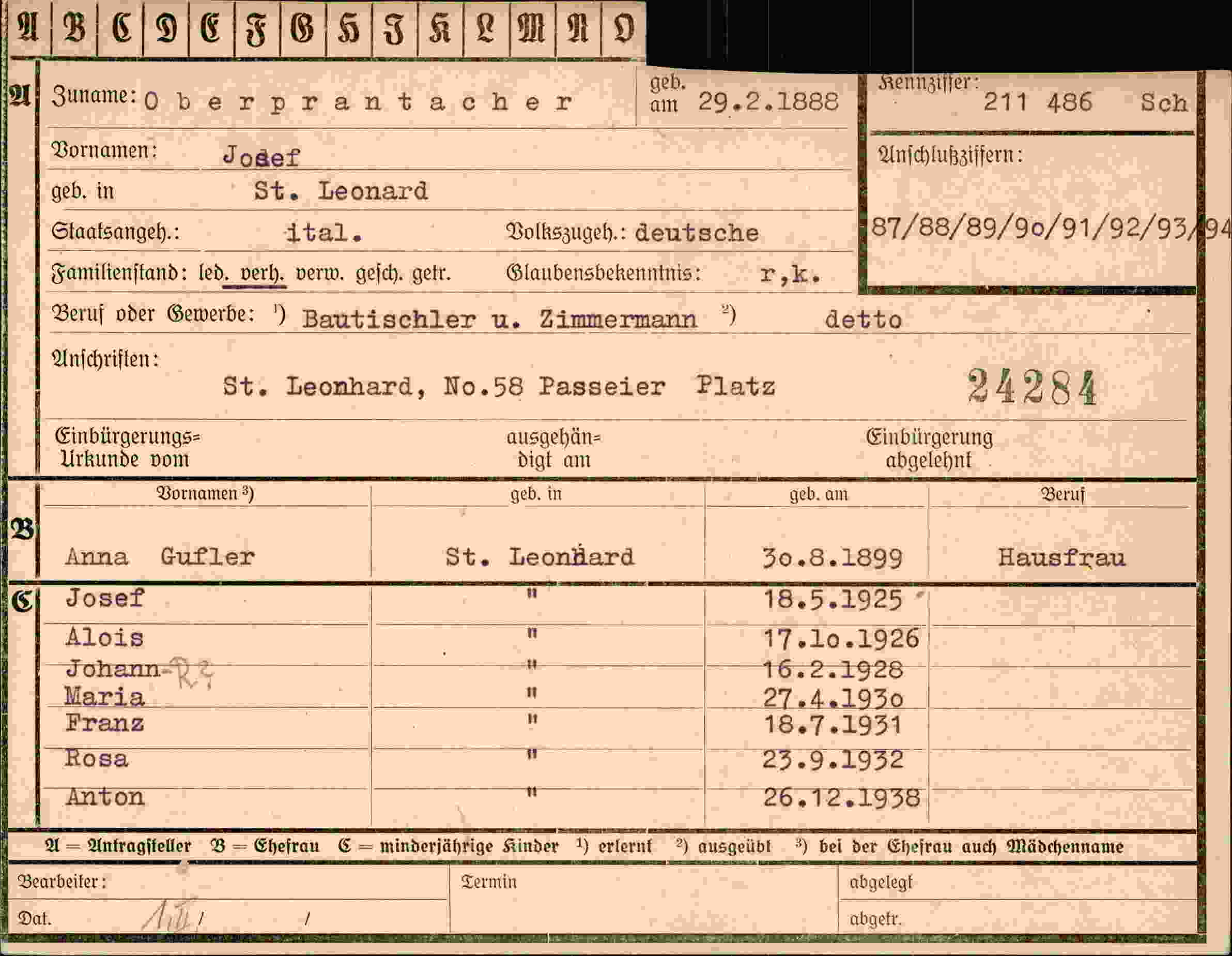 Dokument für Josef Oberprantacher
