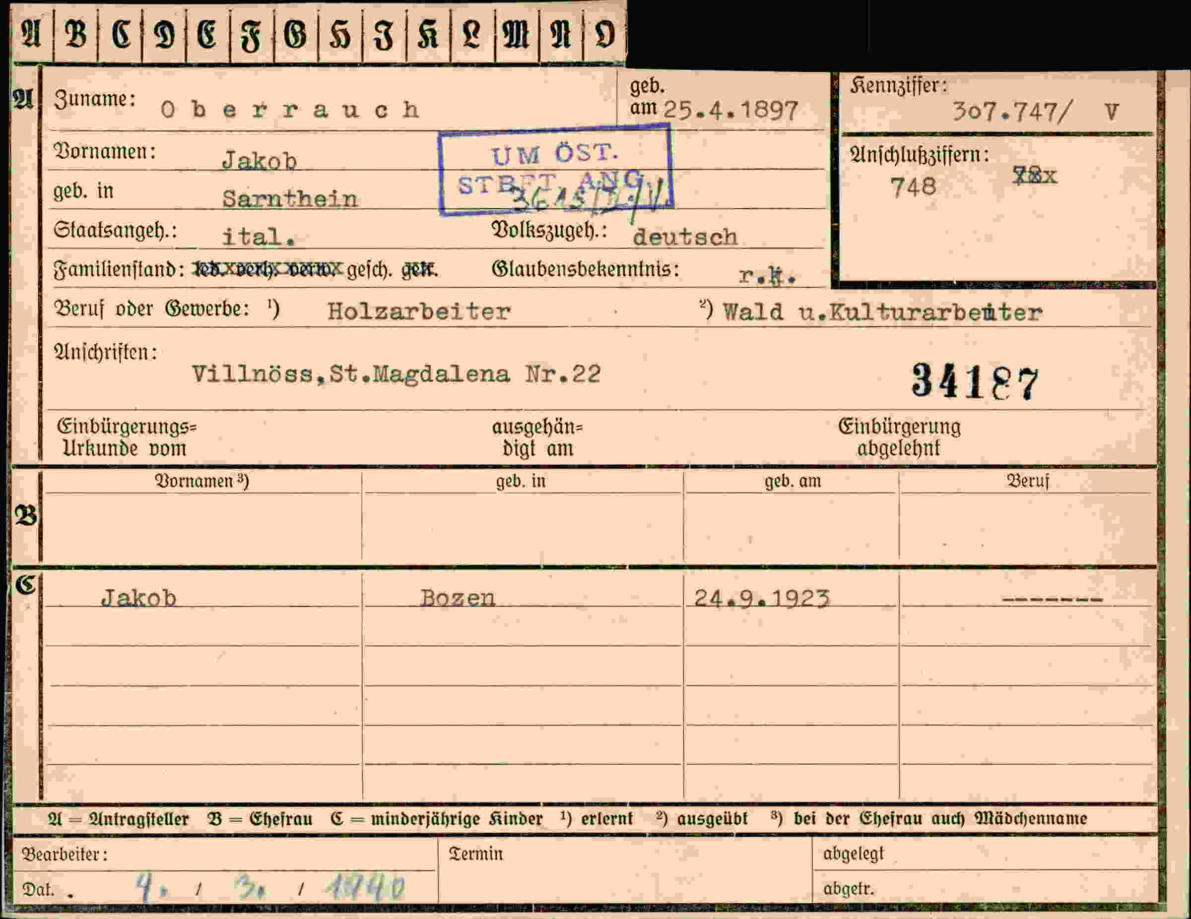 Dokument für Jakob Oberrauch