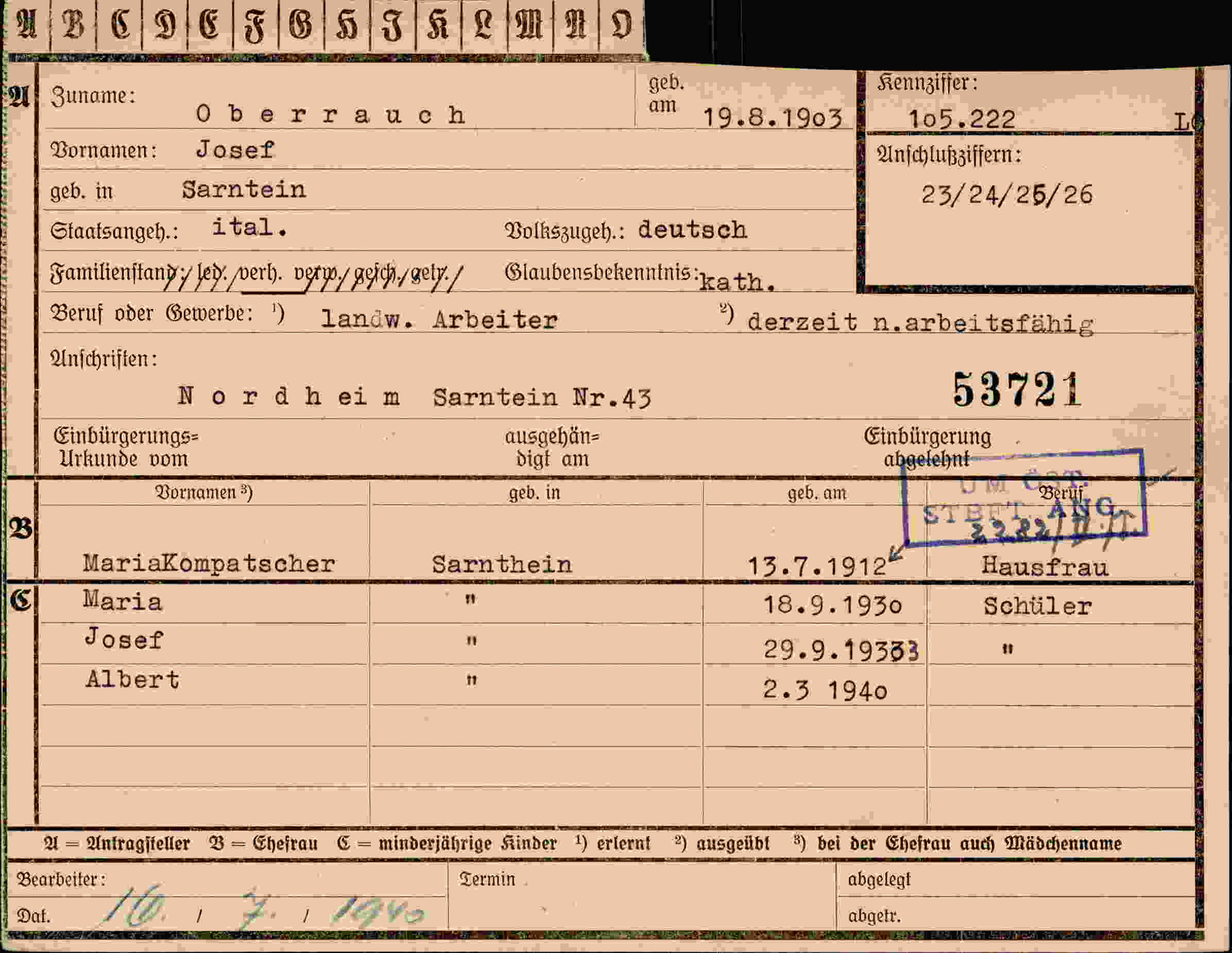 Dokument für Josef Oberrauch