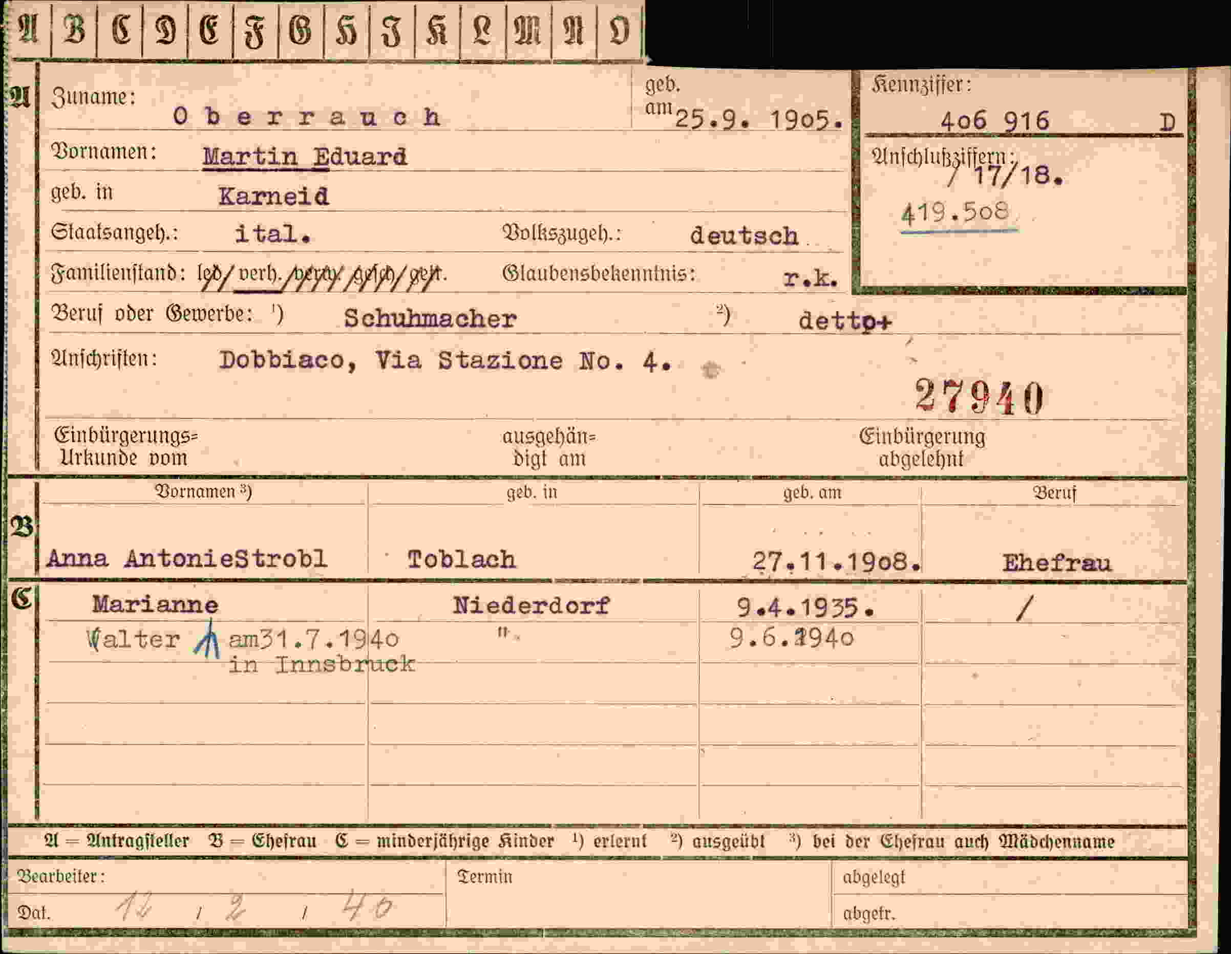 Dokument für Martin Eduard Oberrauch