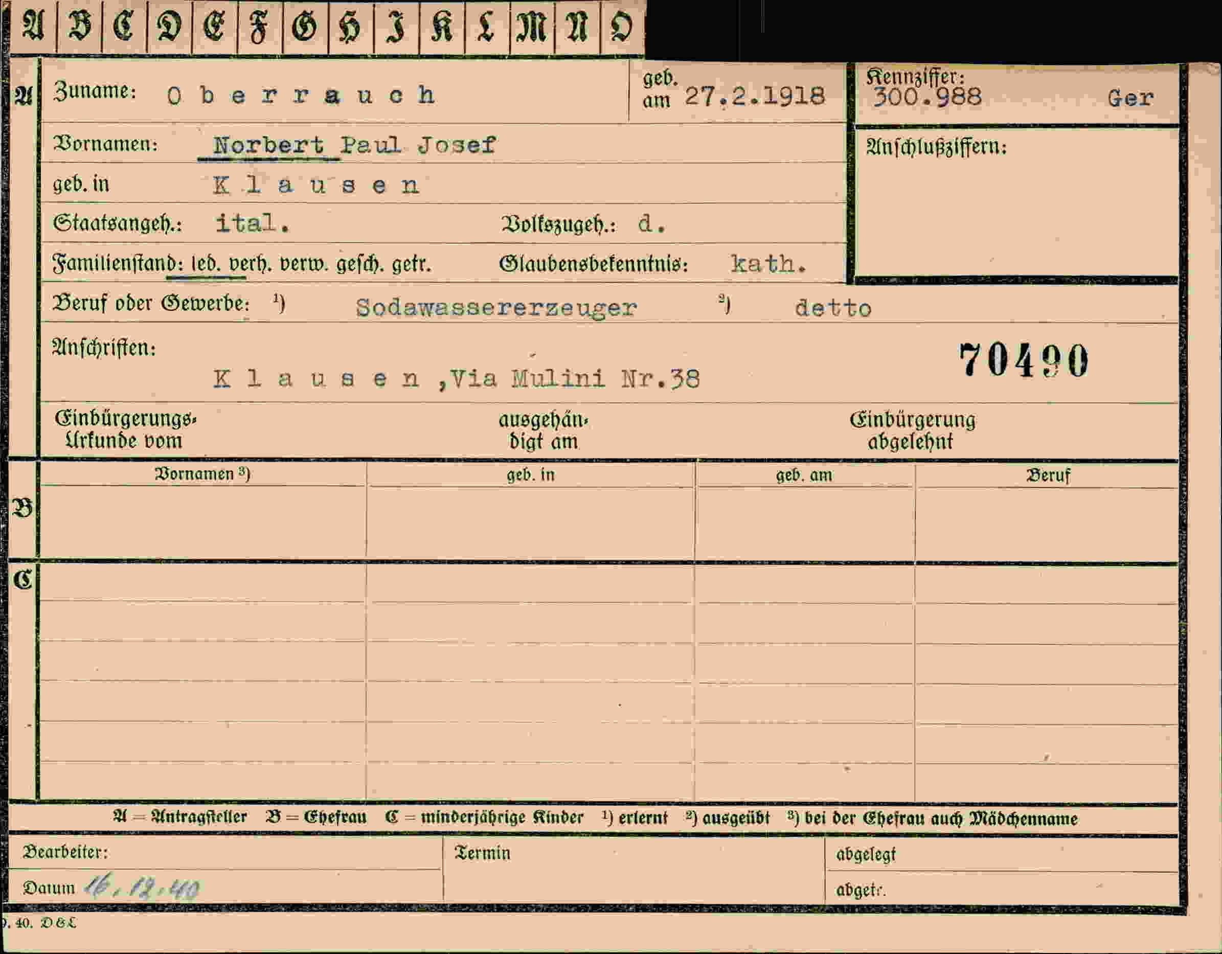 Dokument für Norbert Paul Josef Oberrauch