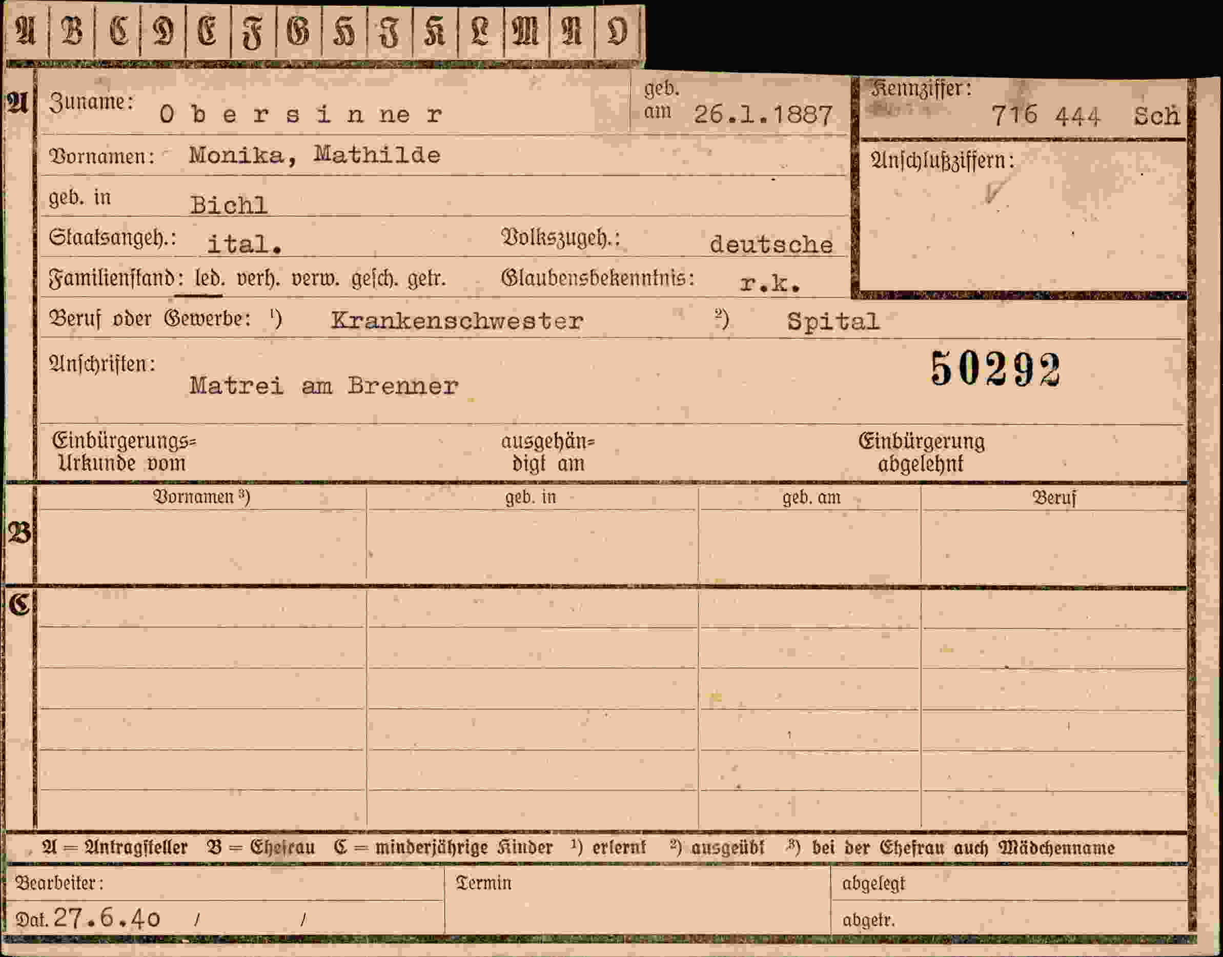 Vorderseite des Dokuments