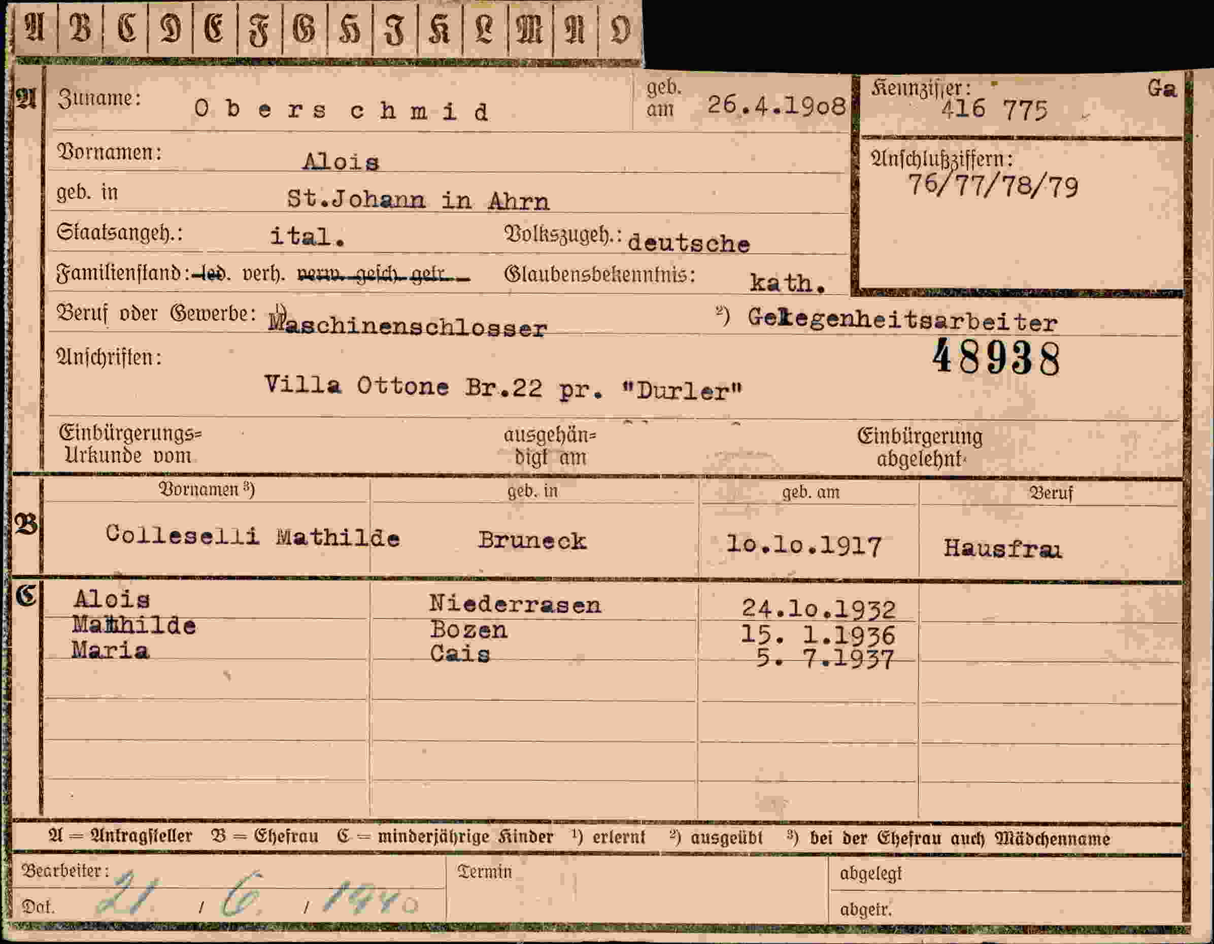 Dokument für Alois Oberschmid