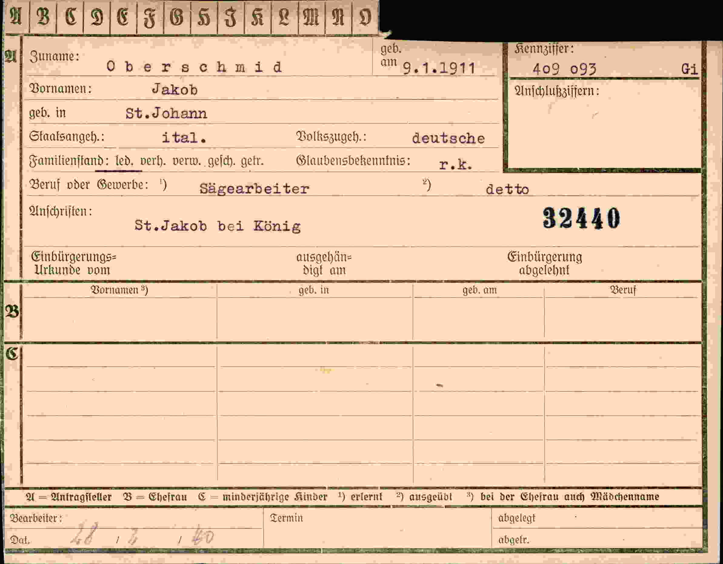 Vorderseite des Dokuments