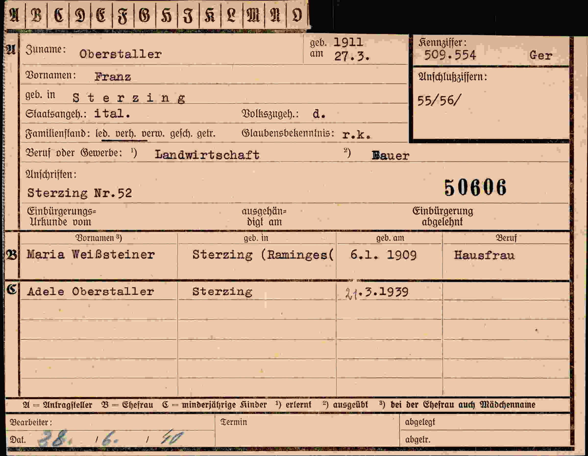 Dokument für Franz Oberstaller