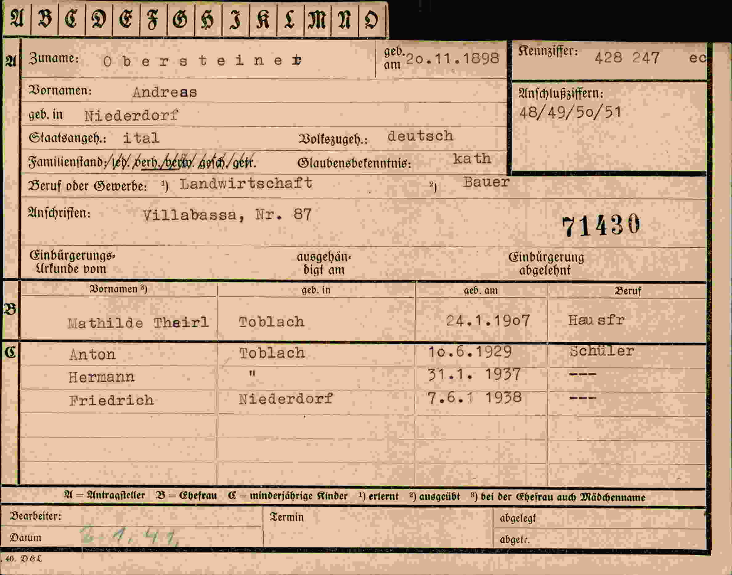 Vorderseite des Dokuments