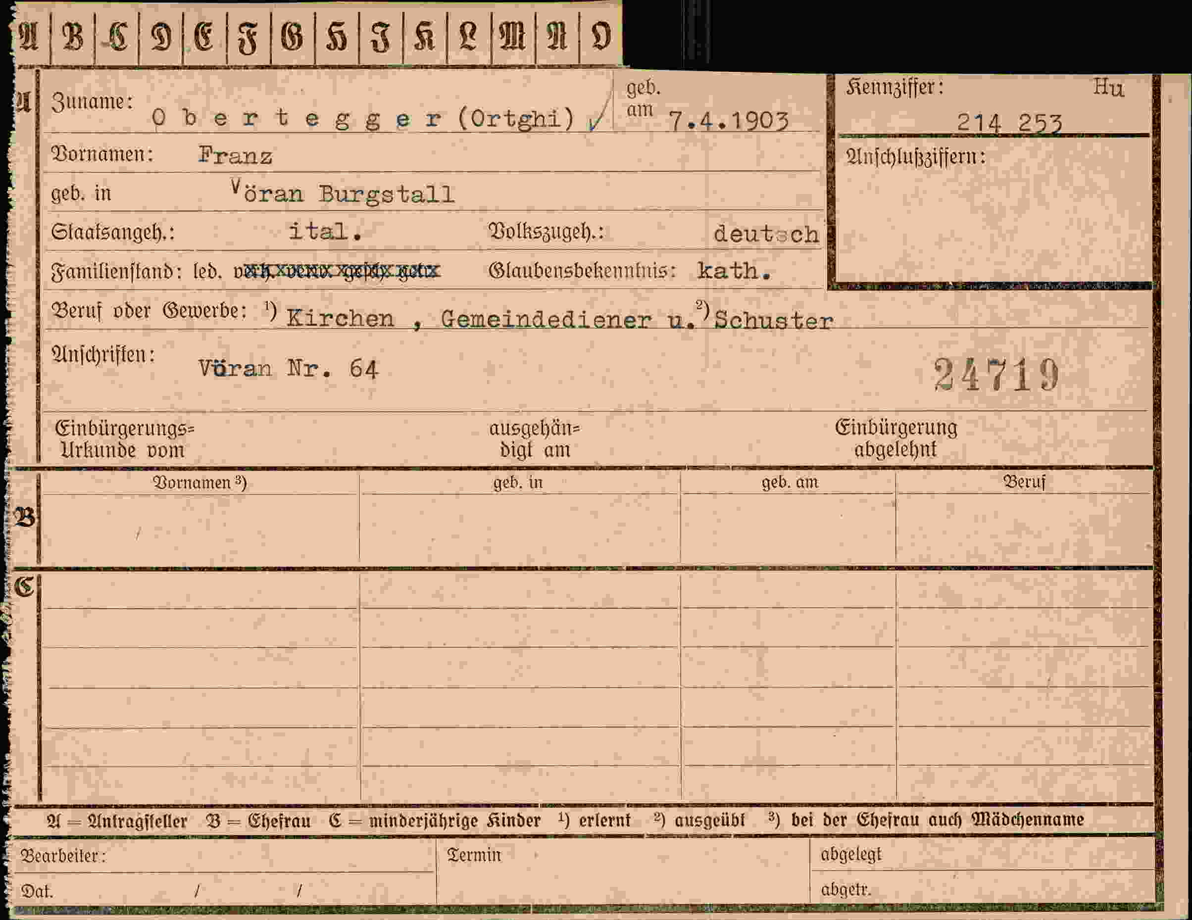 Dokument für Franz Obertegger