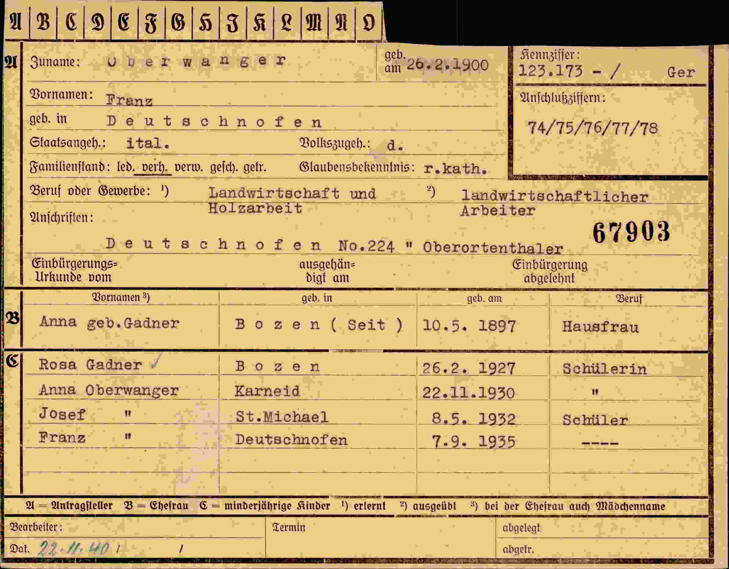 Dokument für Franz Oberwanger