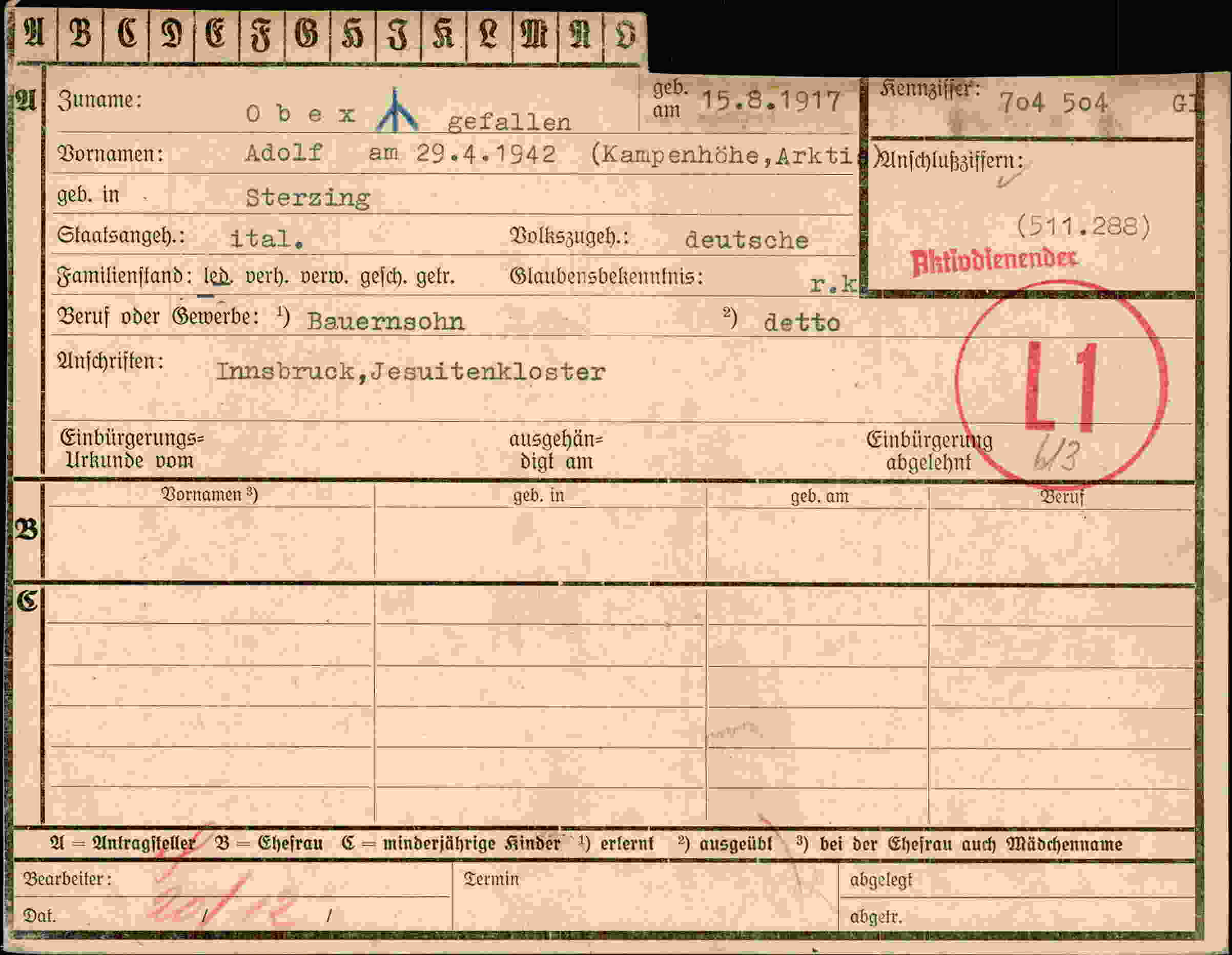Dokument für Adolf Obex