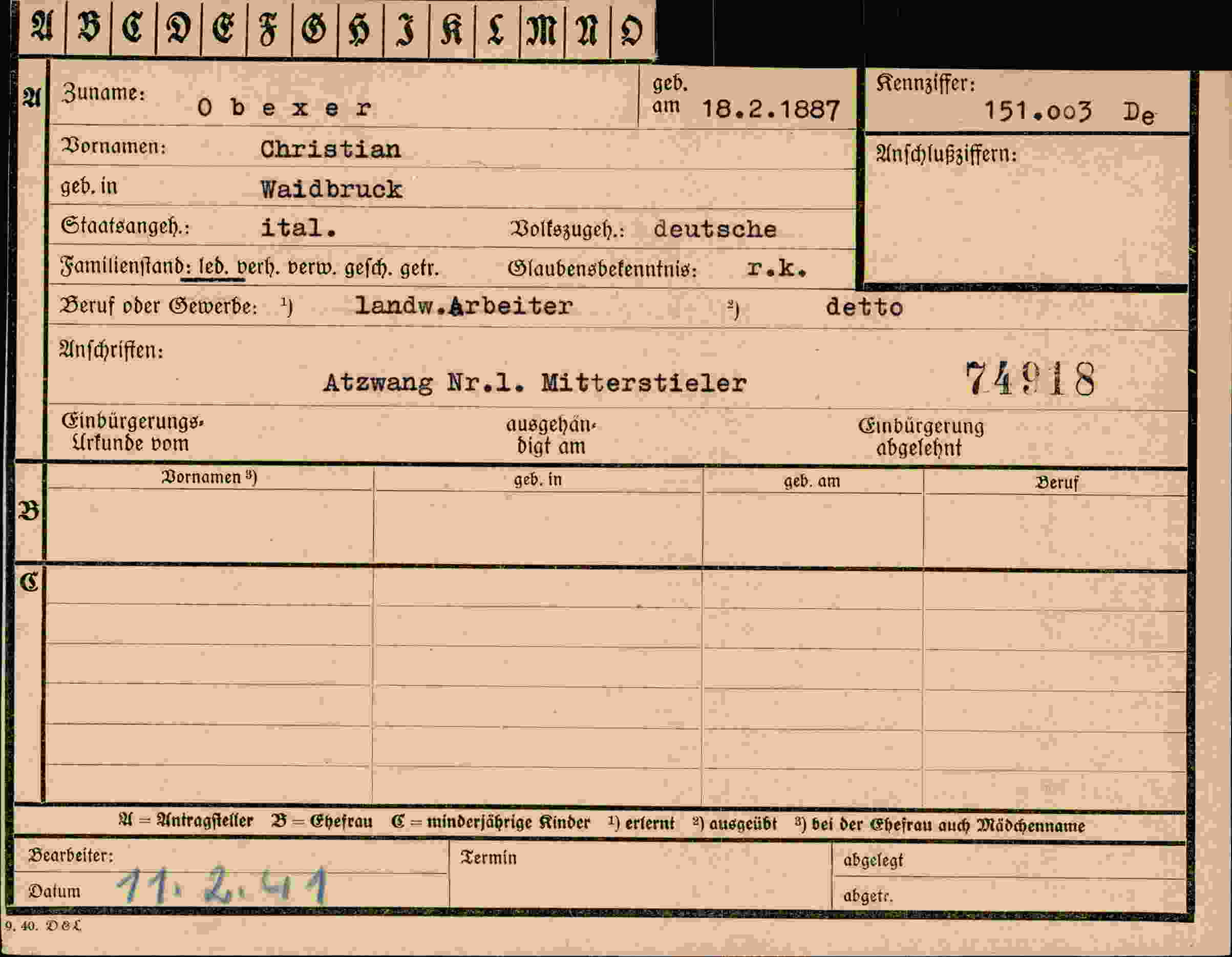 Vorderseite des Dokuments