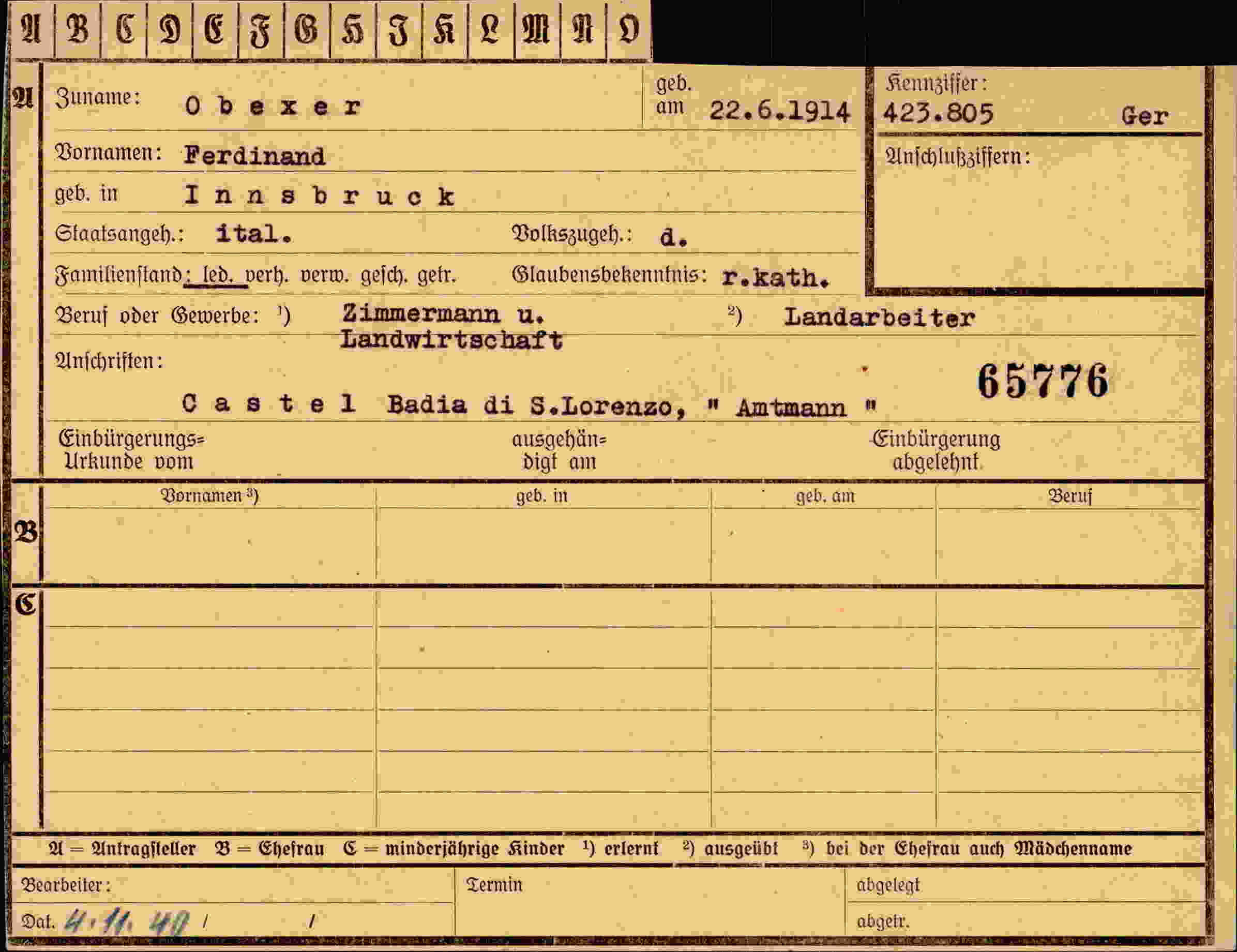 Dokument für Ferdinand Obexer