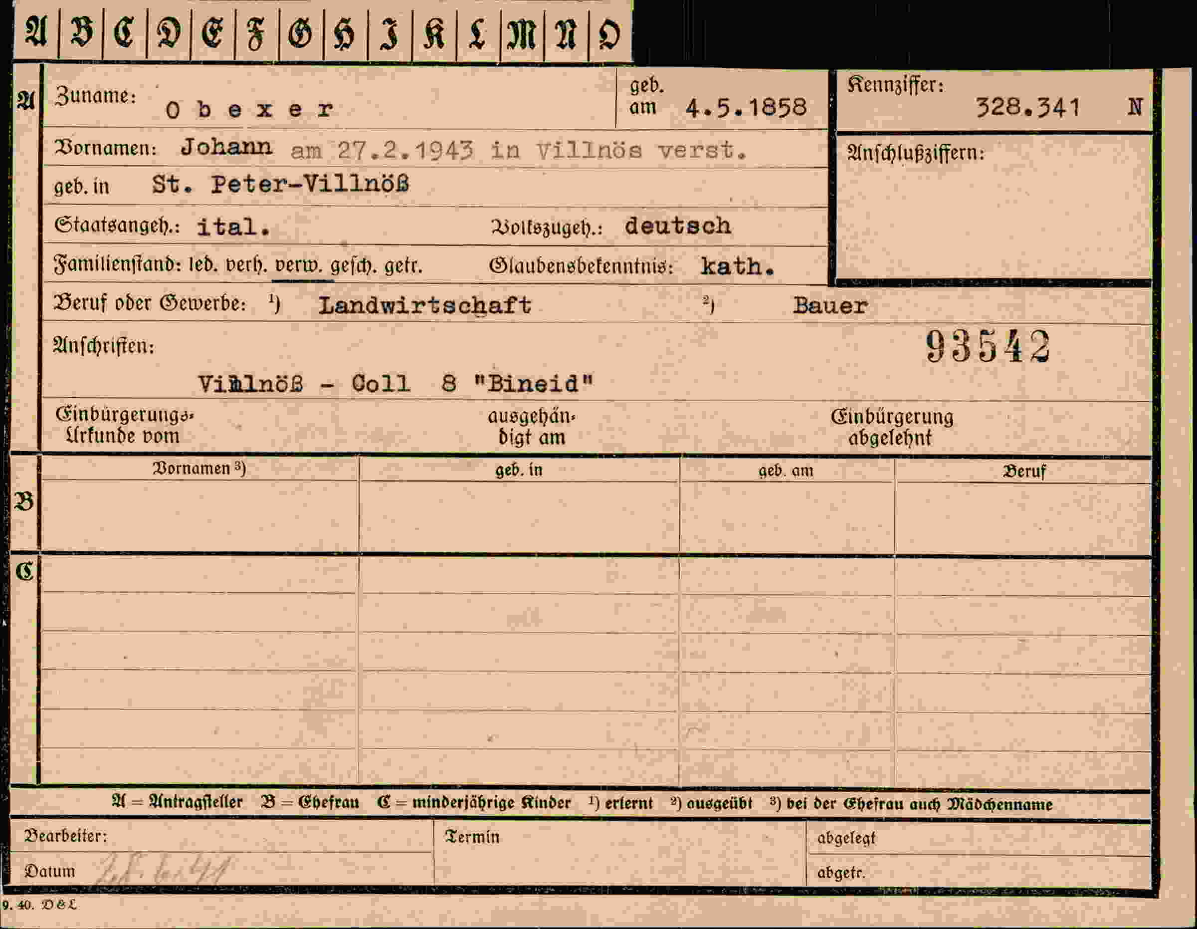 Dokument für Johann Obexer