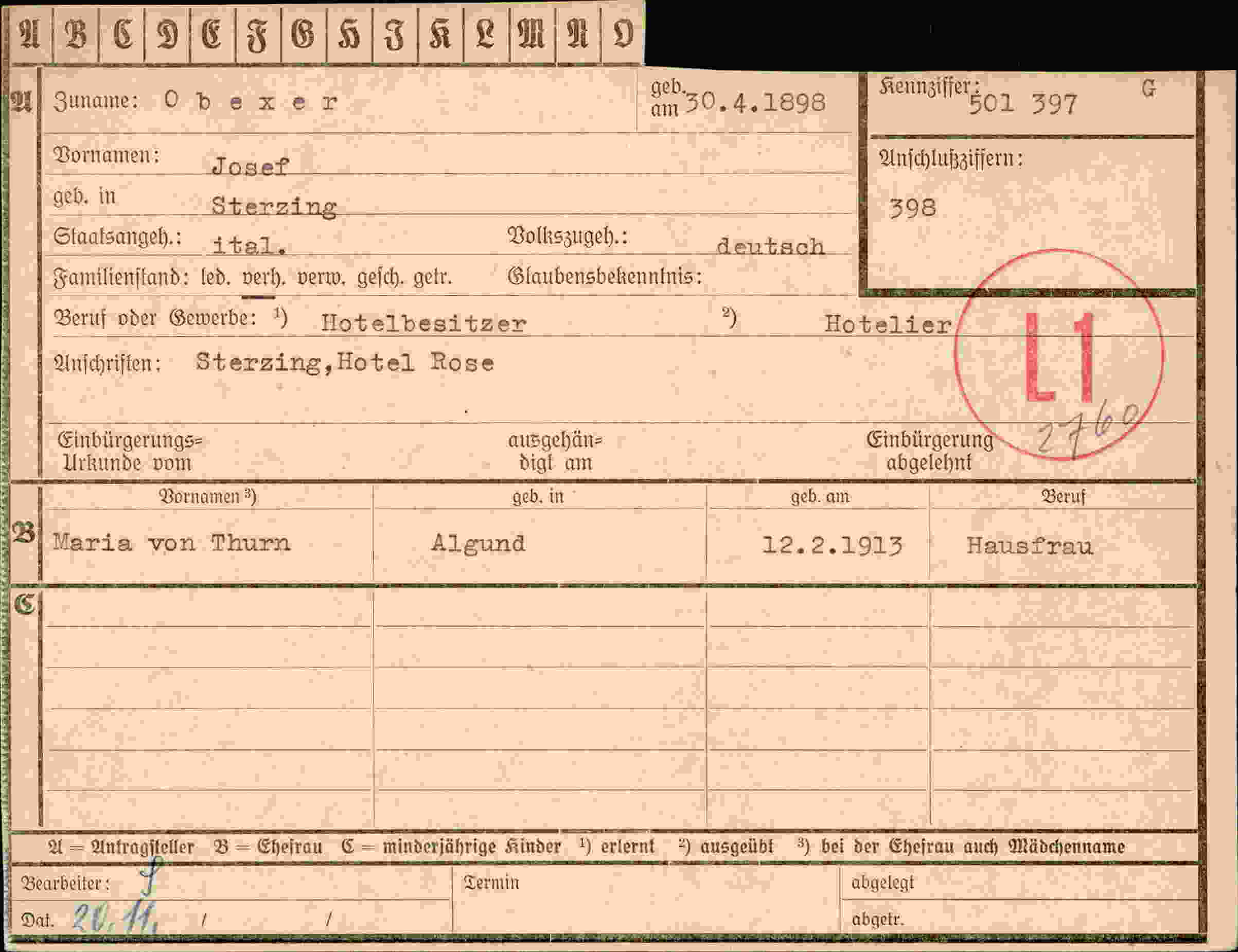 Dokument für Josef Obex