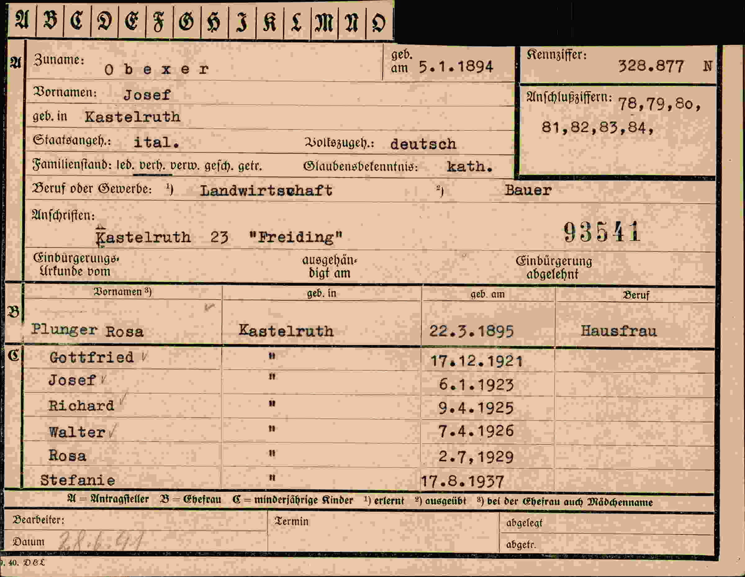 Dokument für Josef Obex